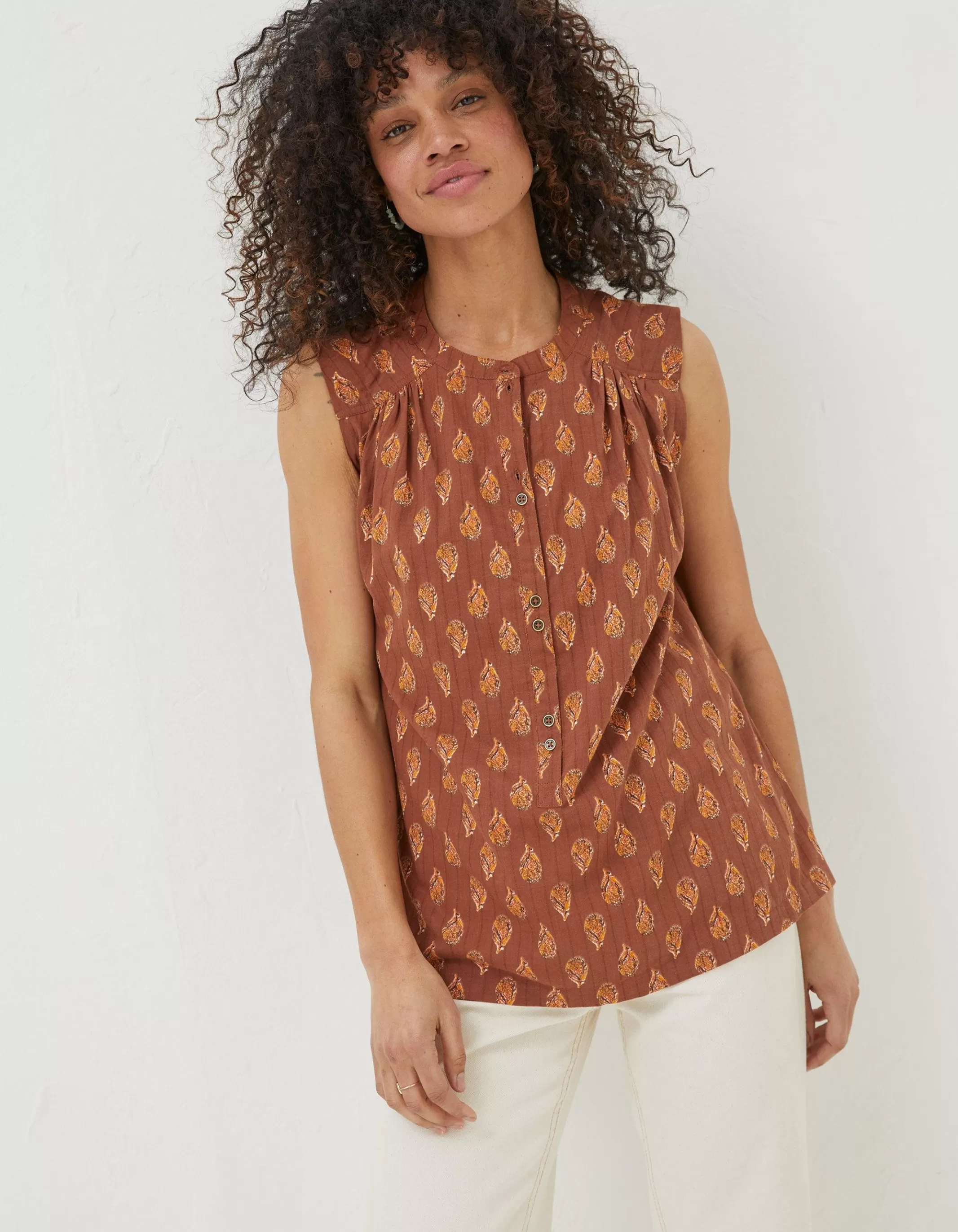 Discount FatFace Morgan Woodblock Cami Top Tan