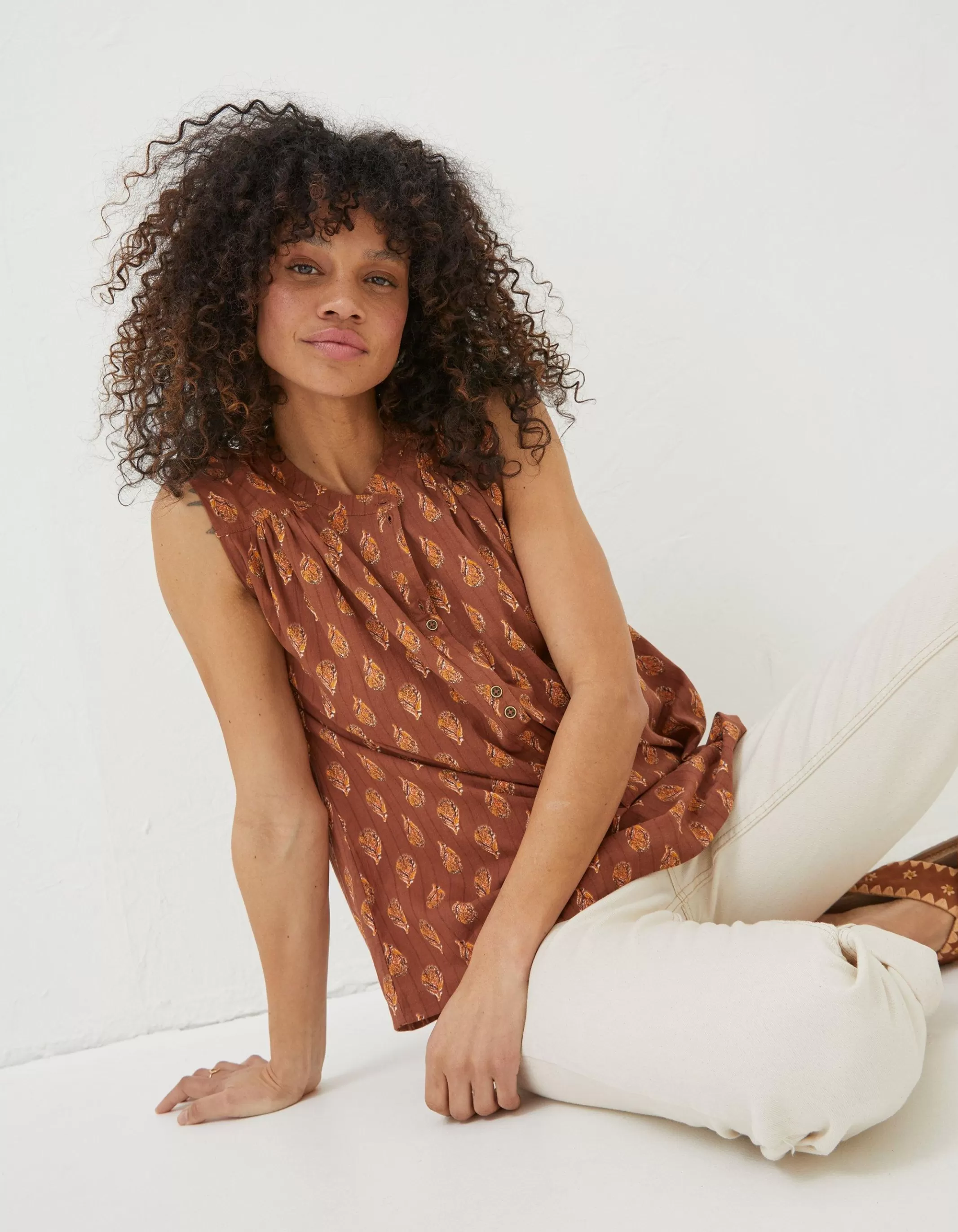 Discount FatFace Morgan Woodblock Cami Top Tan