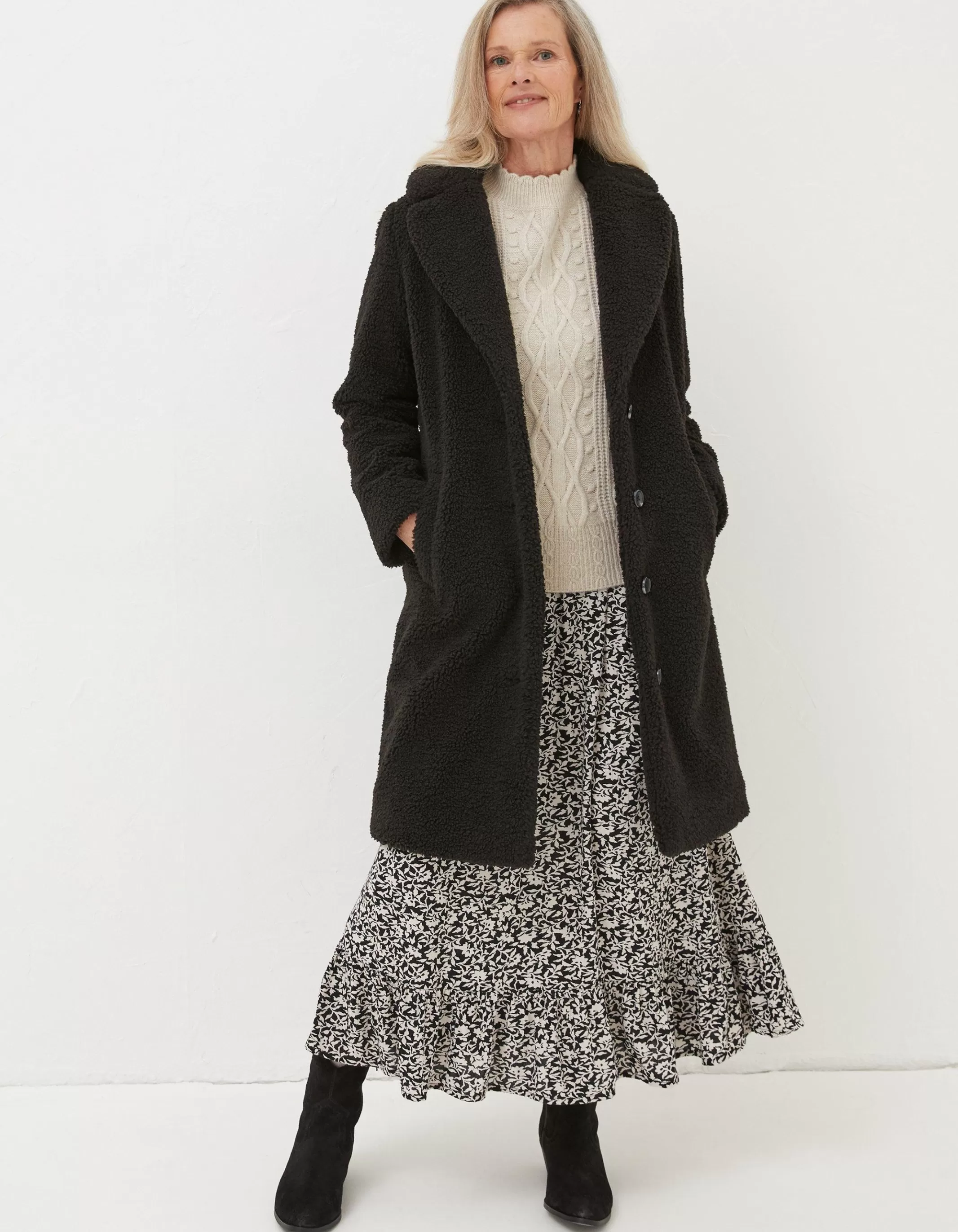 Fashion FatFace Mylah Teddy Longline Coat Black