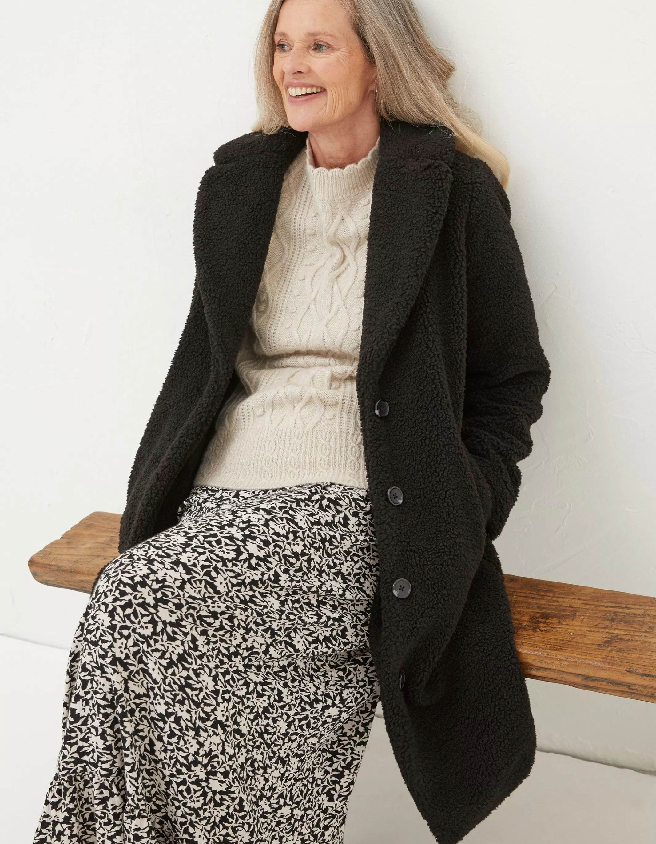 Fashion FatFace Mylah Teddy Longline Coat Black