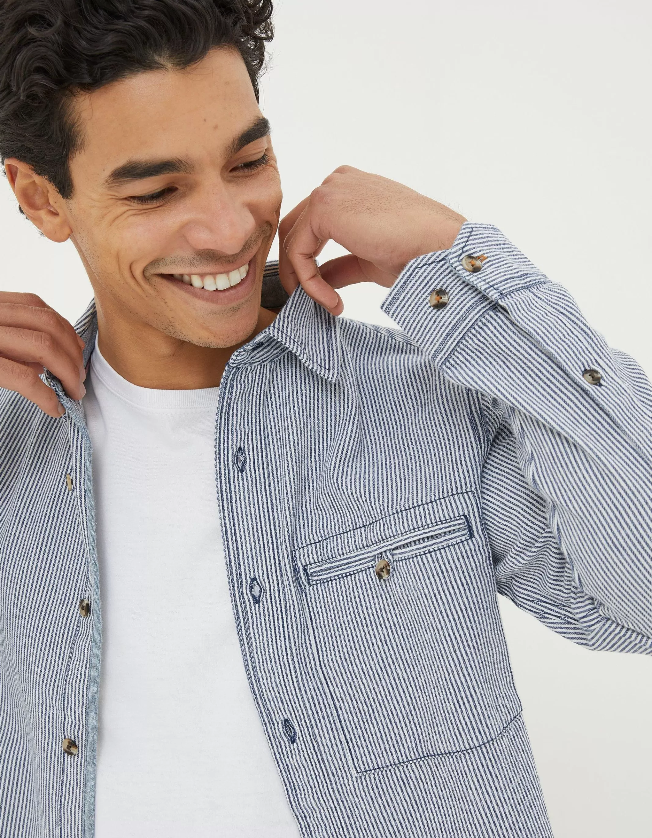 Clearance FatFace Nacton Stripe Shirt Navy