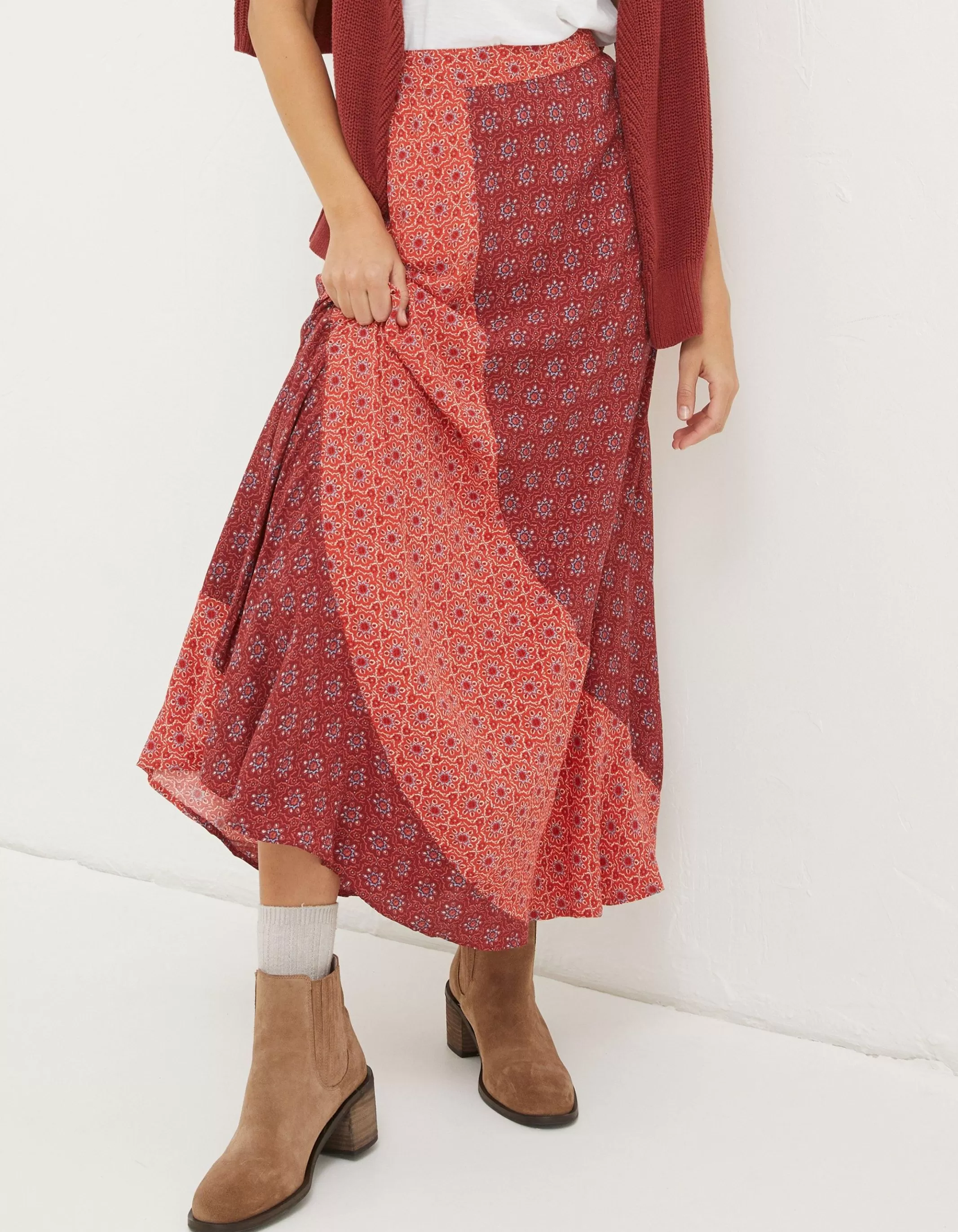 Best FatFace Naomi Craft Geo Midi Skirt Raspberry Red