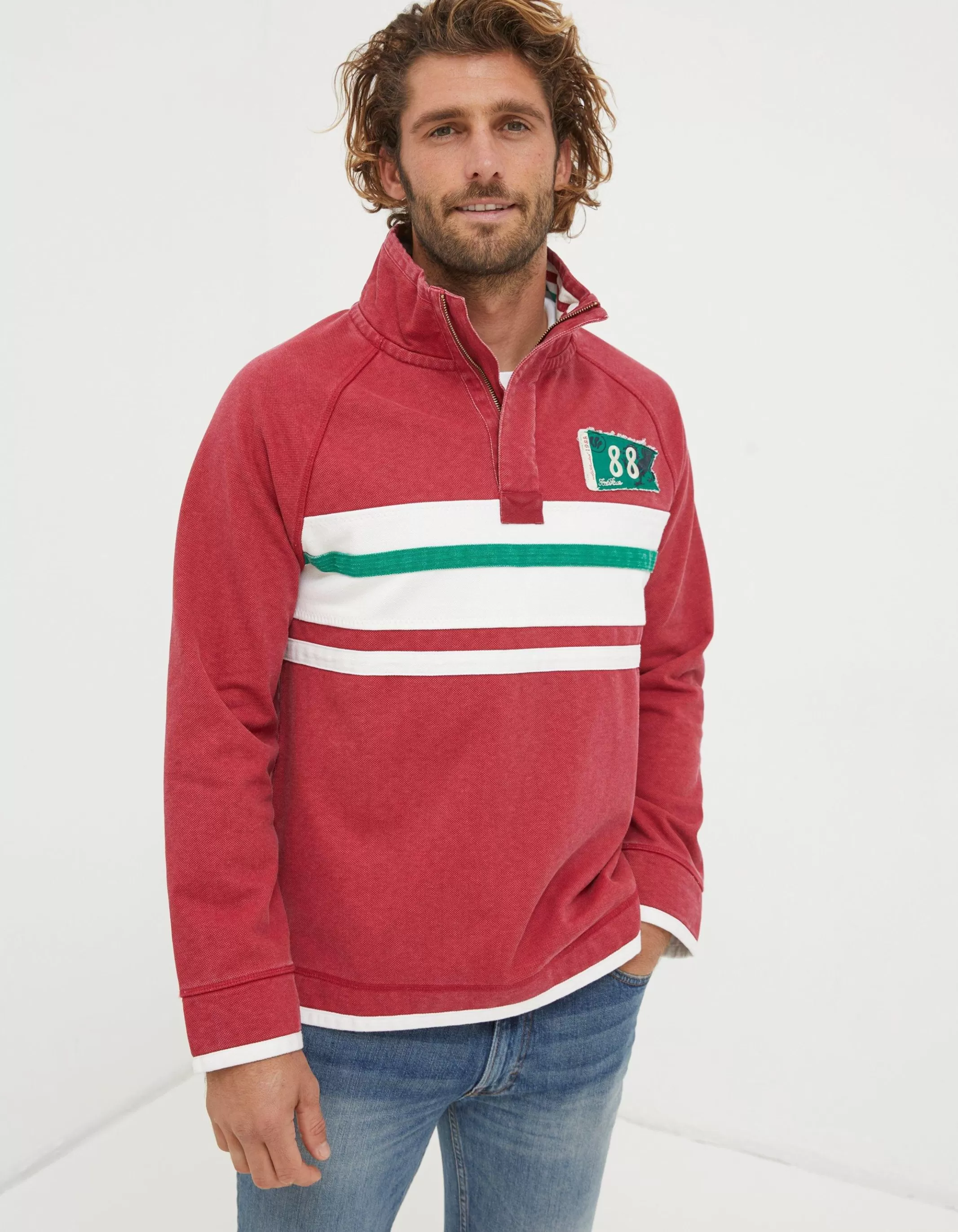 Hot FatFace Nation Airlie Wales Sweatshirt Bright Red
