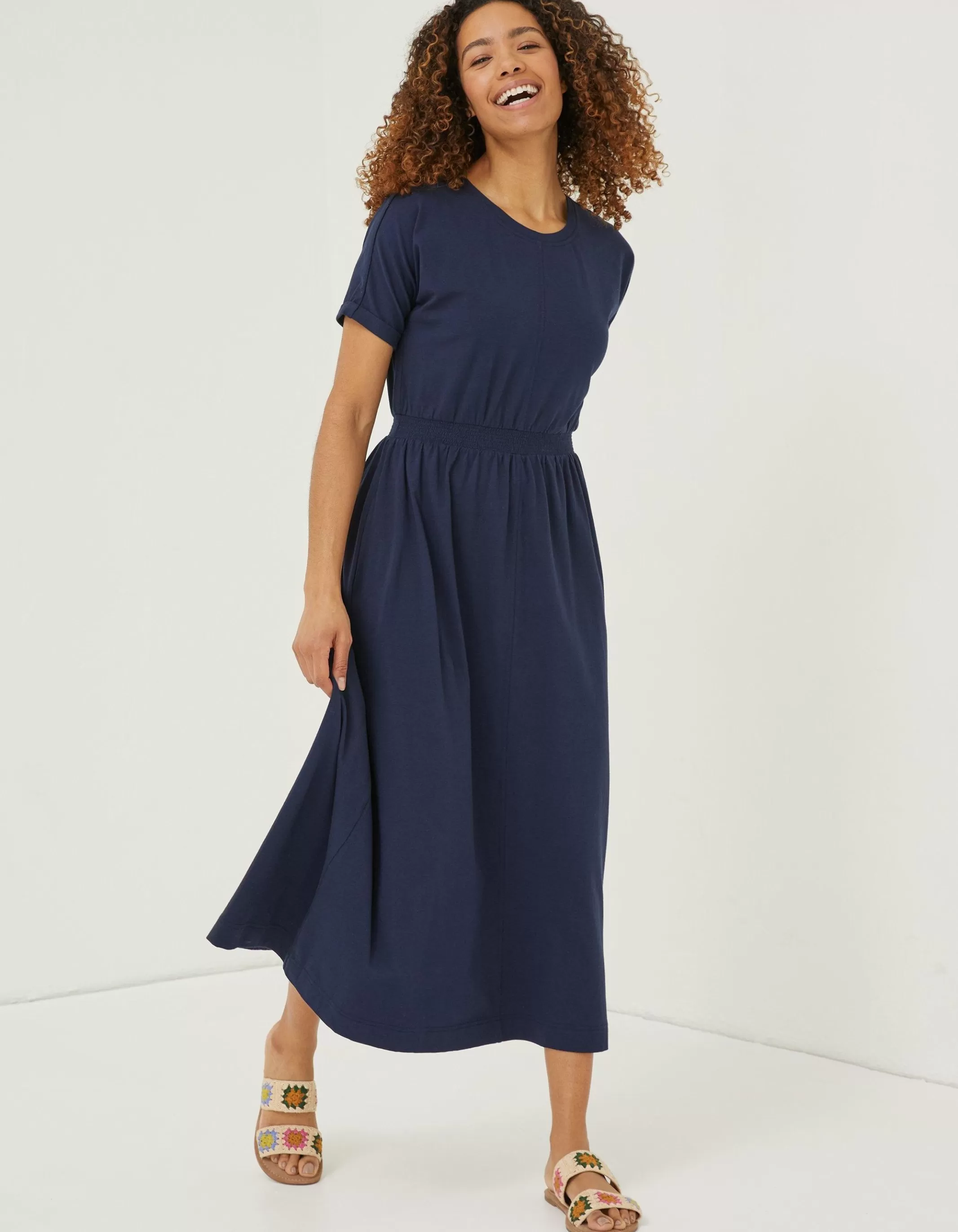 New FatFace Navi Jersey Midi Dress Navy