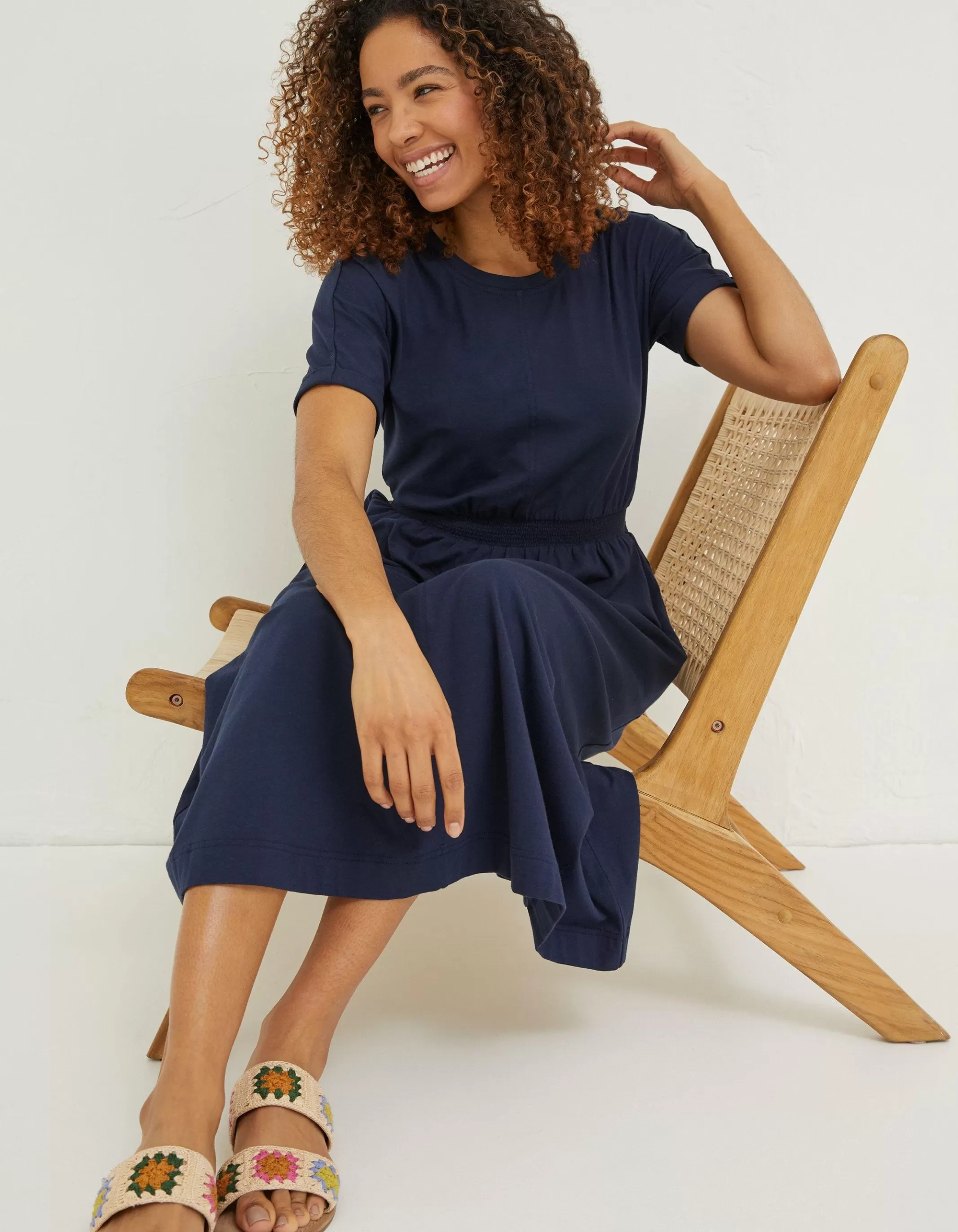New FatFace Navi Jersey Midi Dress Navy