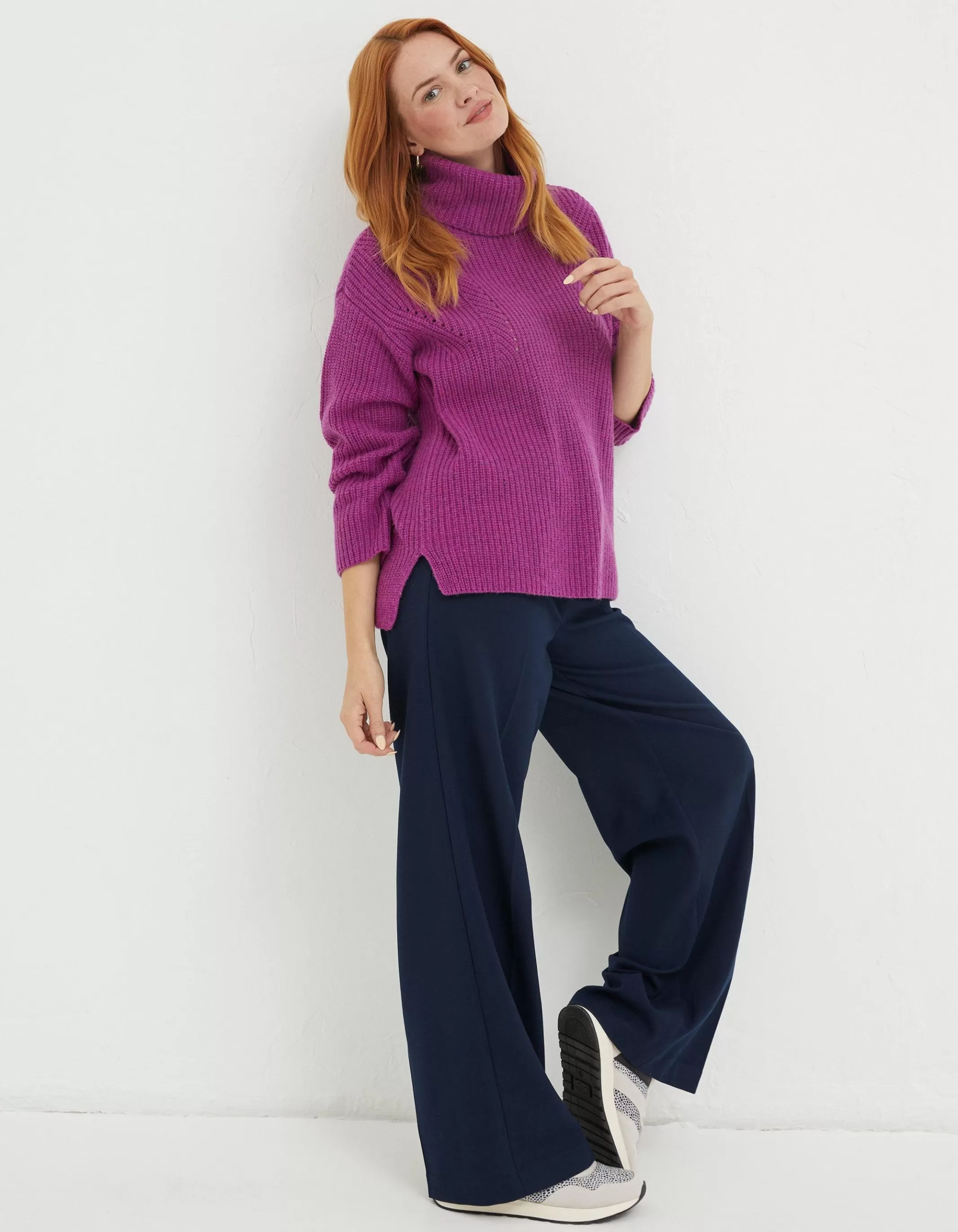 Cheap FatFace Nellie Boxy Roll Neck Jumper Pink
