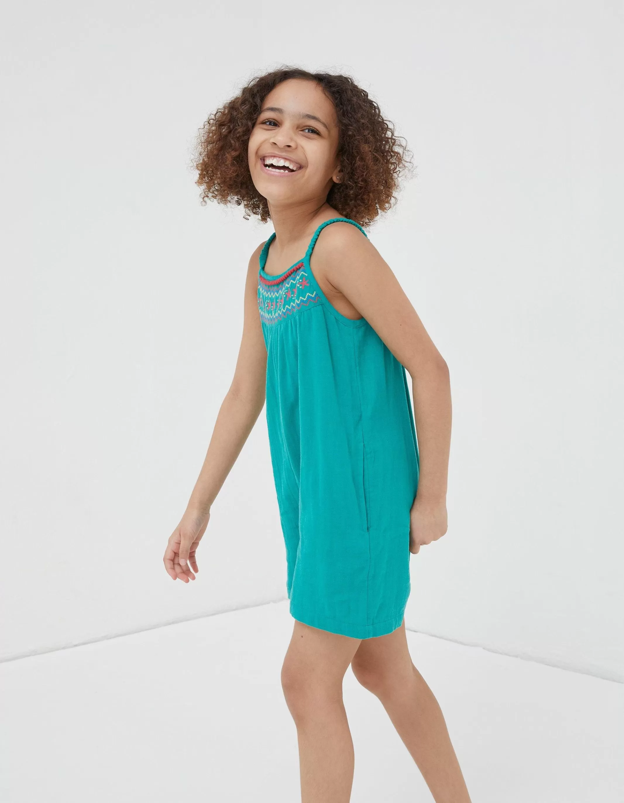 Hot FatFace Nellie Embroidered Playsuit Green