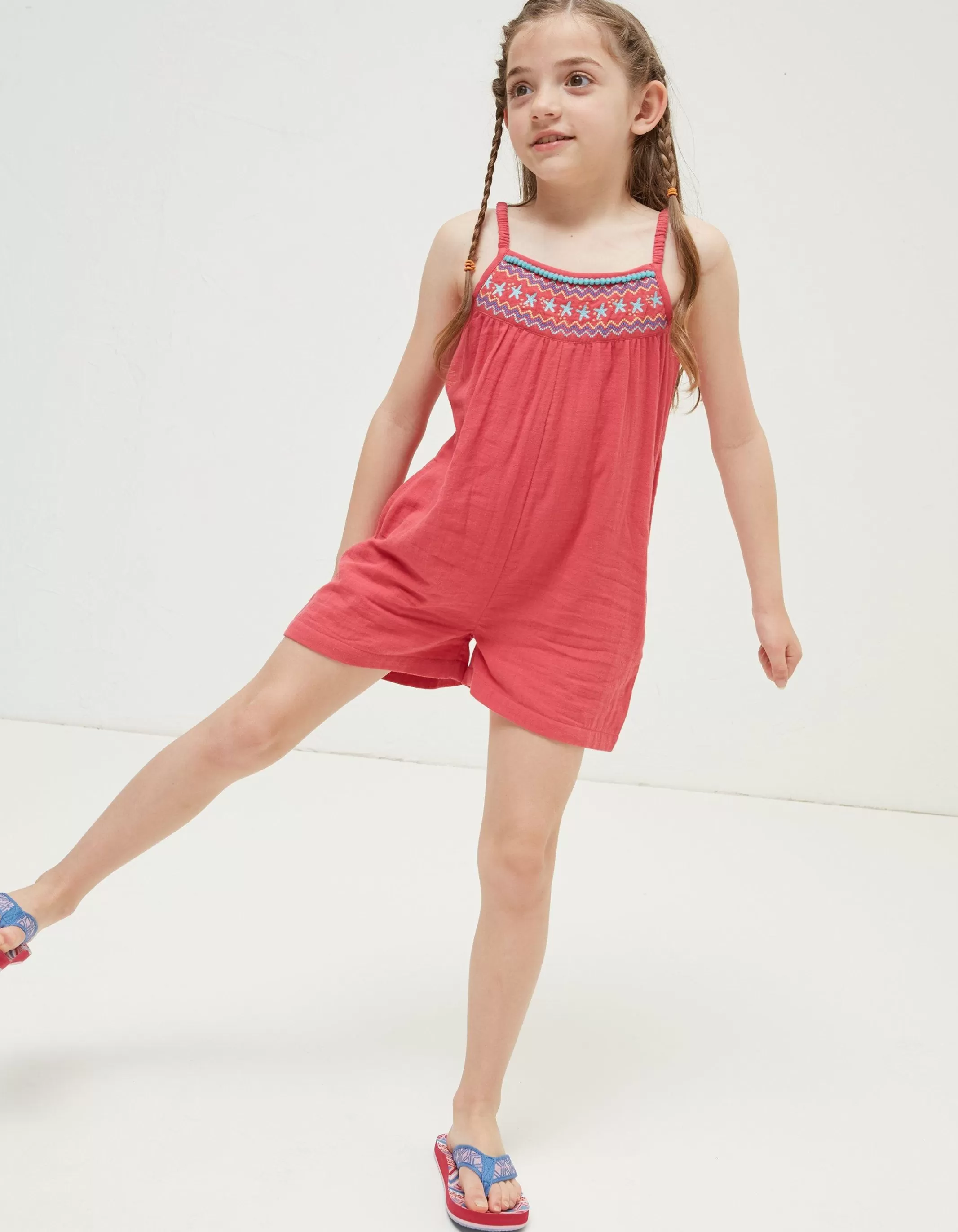 Shop FatFace Nellie Embroidered Playsuit Raspberry Red