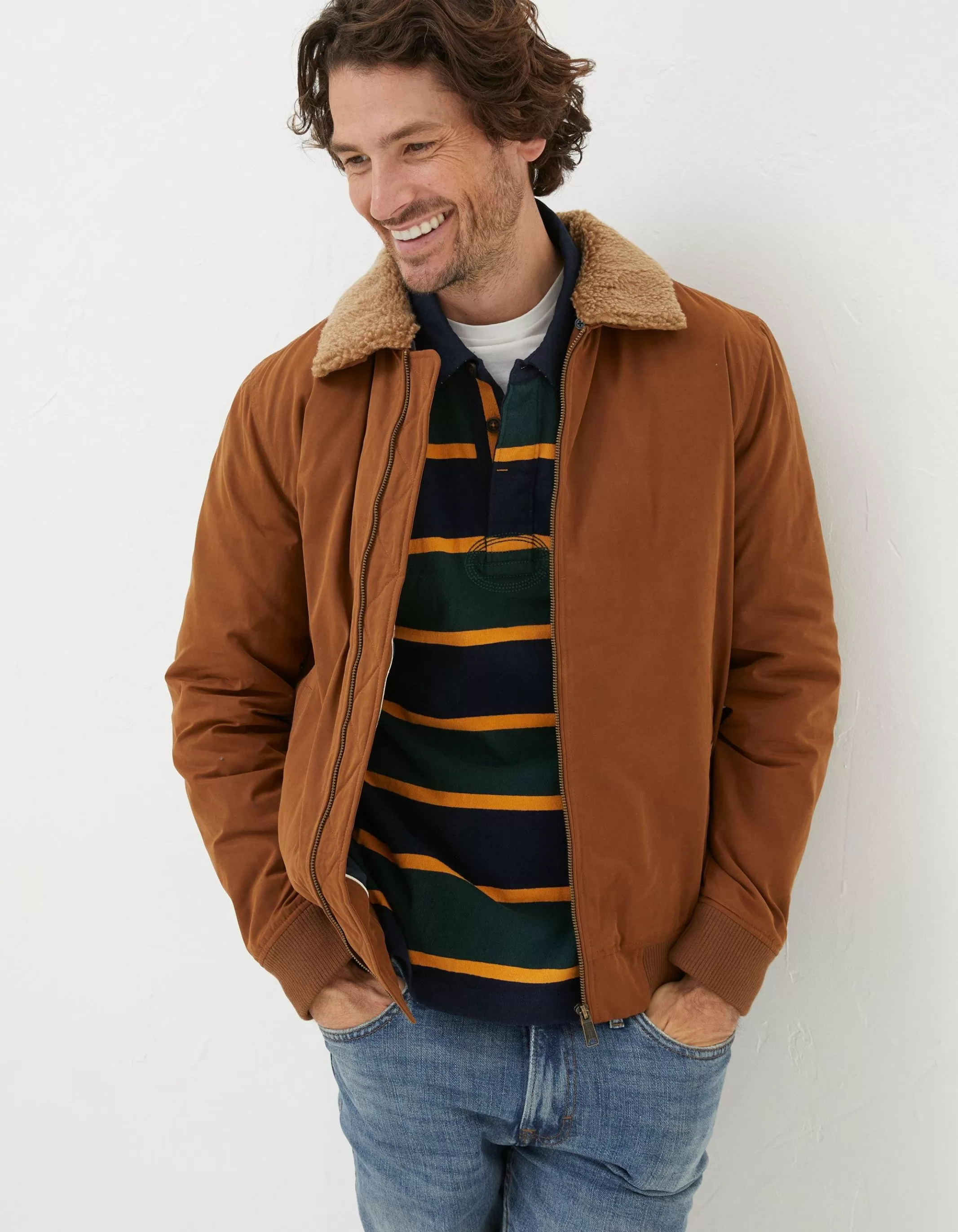 Hot FatFace Newlyn Cotton Bomber Jacket Light Brown