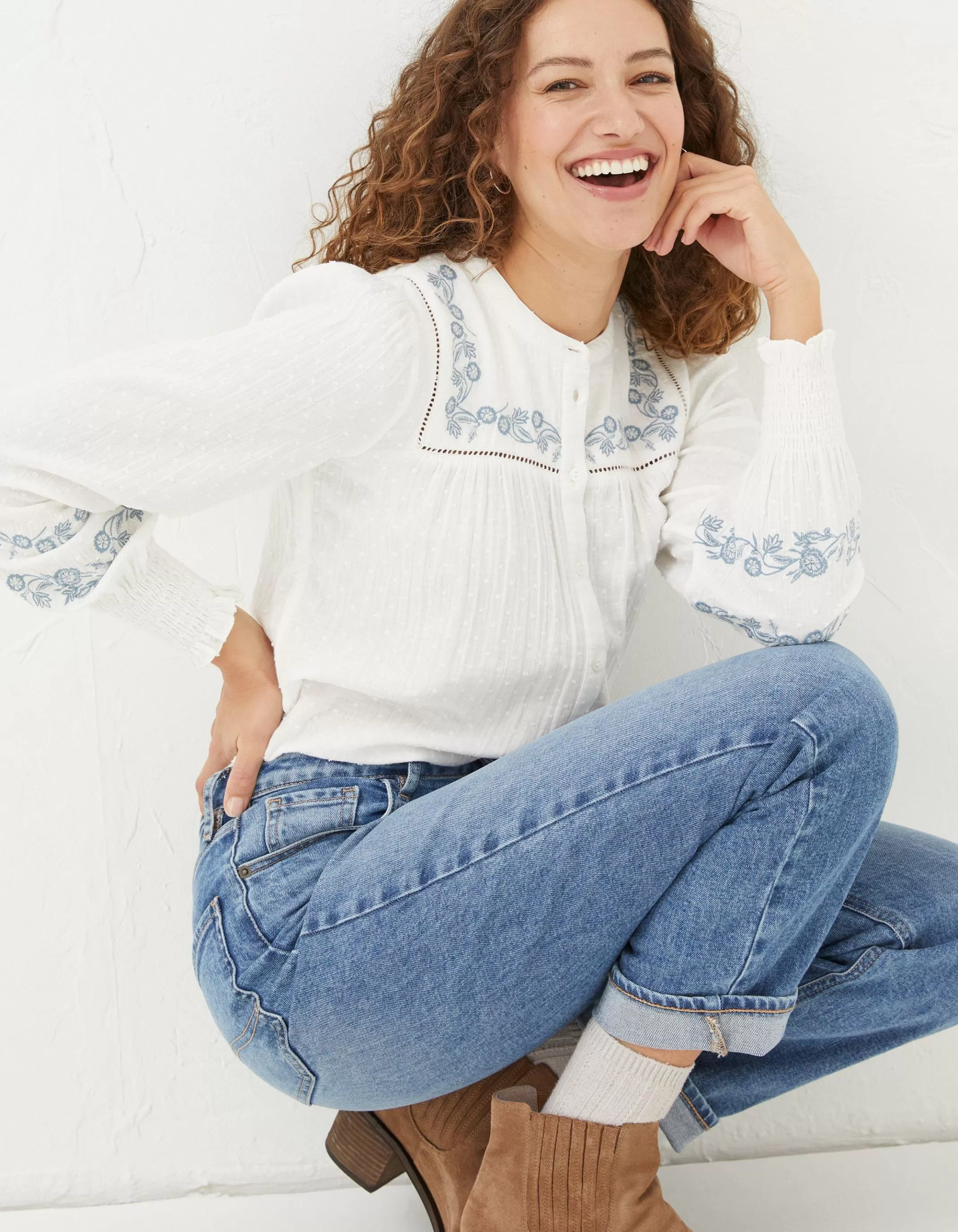 Discount FatFace Nicole Embroidered Blouse Ivory