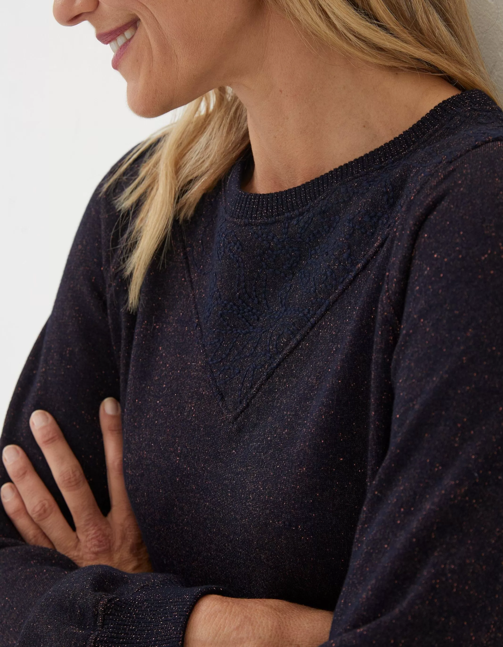 Store FatFace Noa Sparkle Crew Neck Sweatshirt Navy