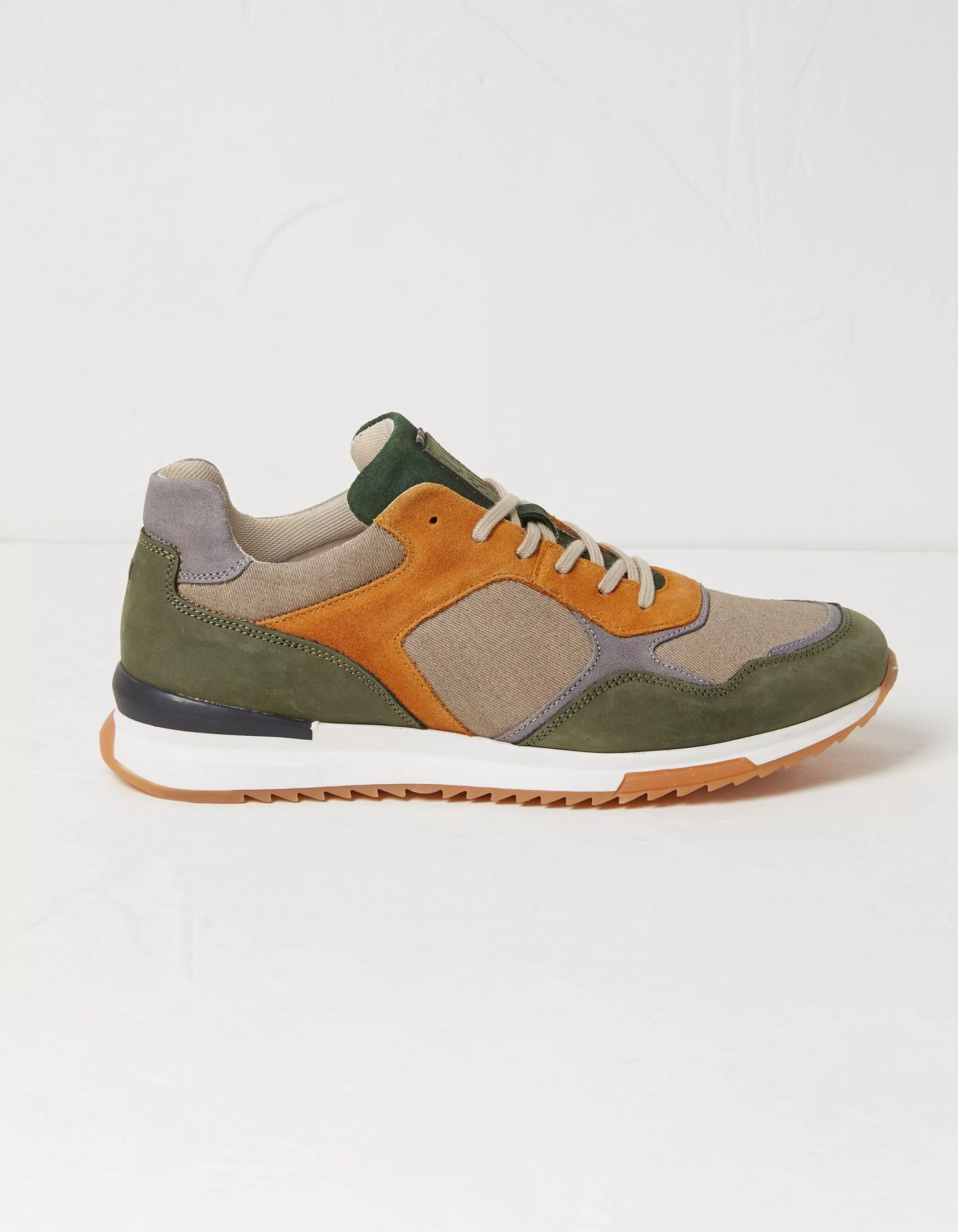 Fashion FatFace Oakes Leather Trainers Khaki Green