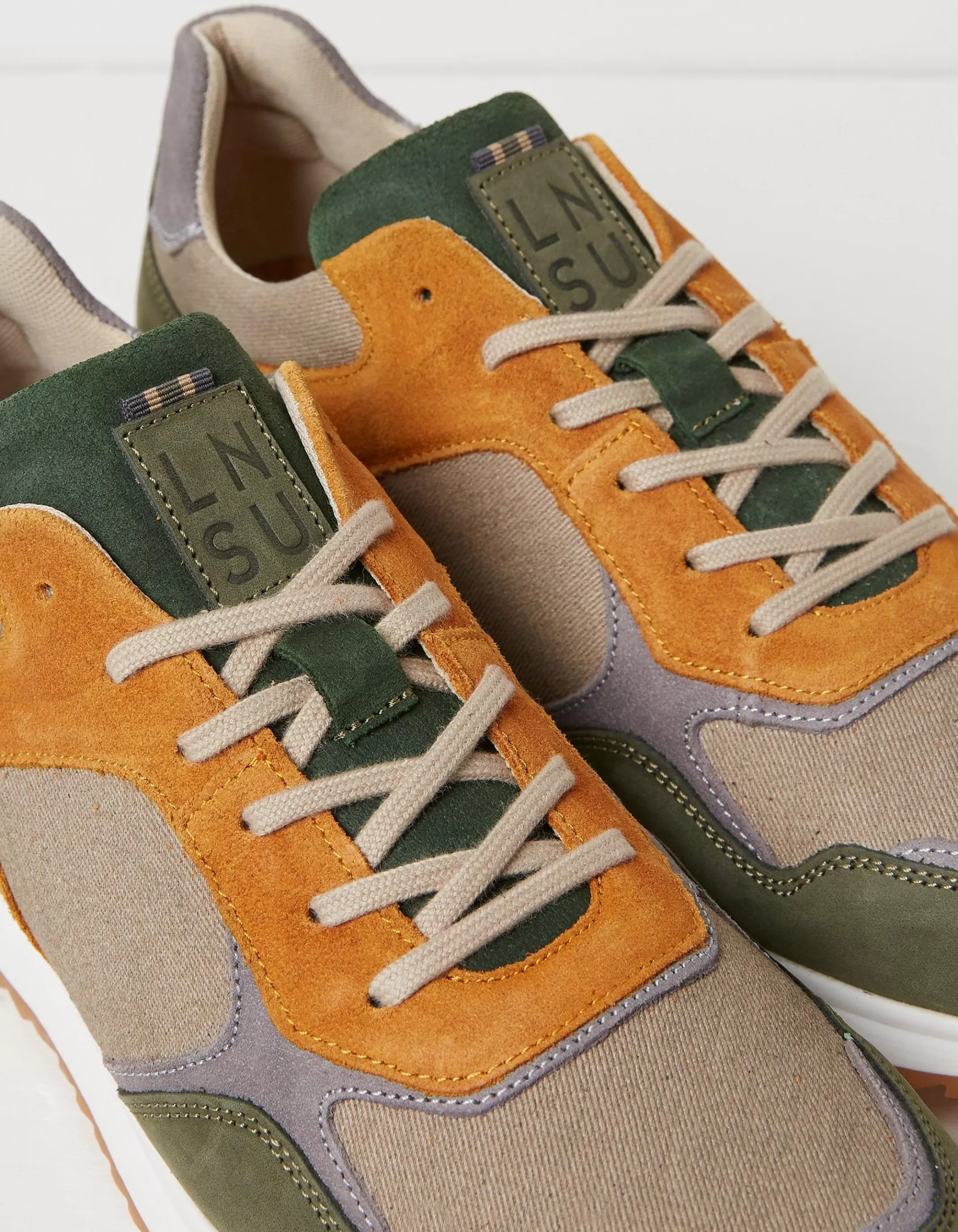 Fashion FatFace Oakes Leather Trainers Khaki Green