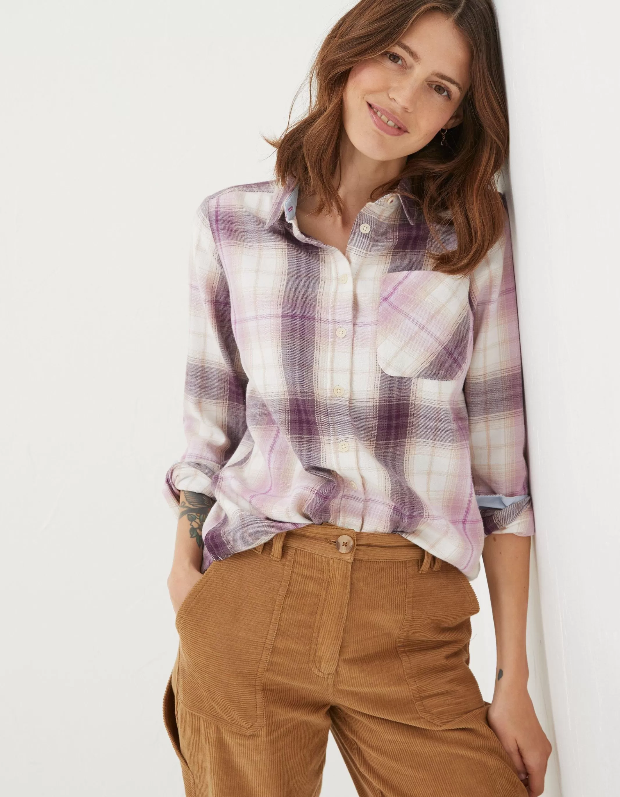 Shop FatFace Olivia Check Shirt Purple