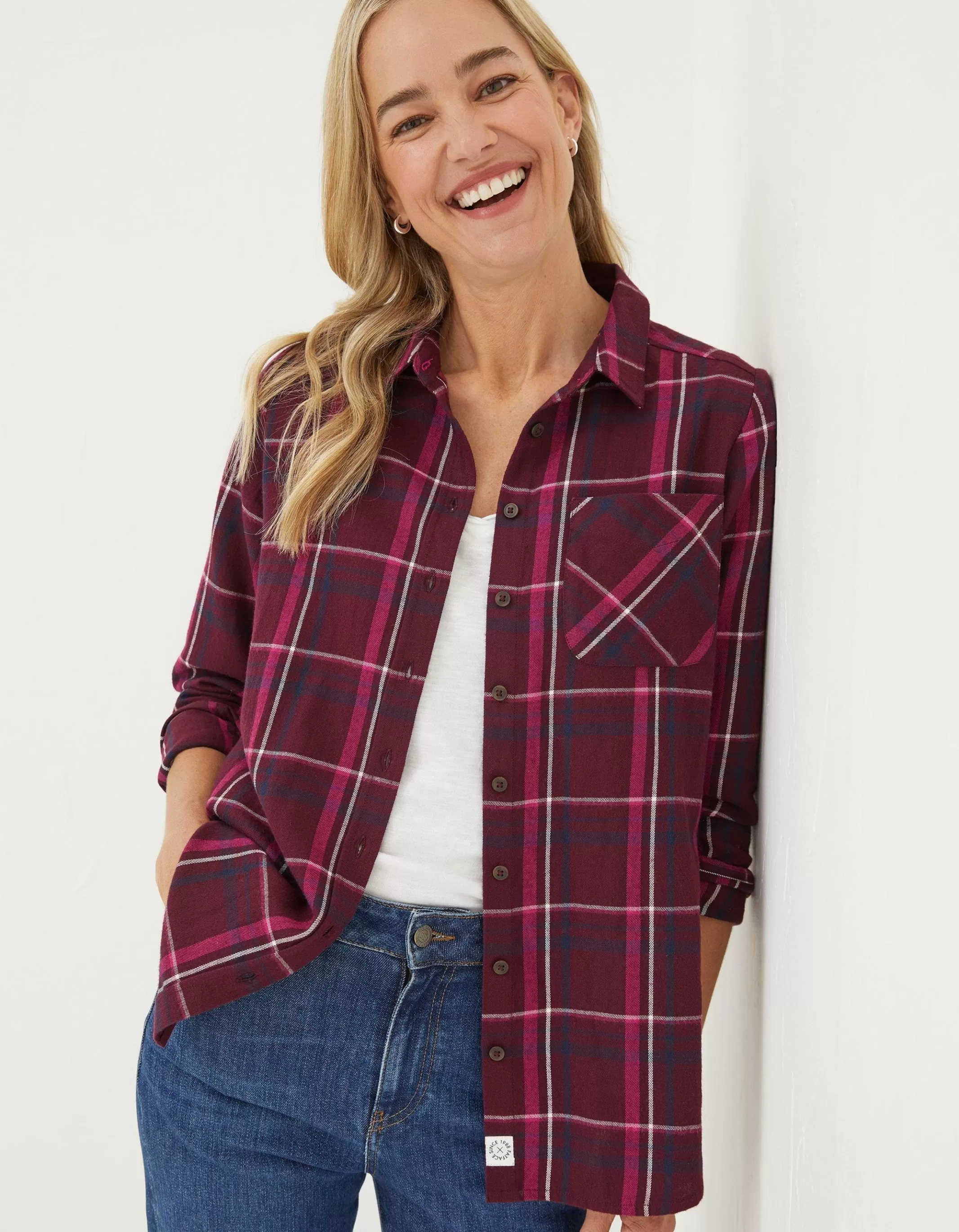 Hot FatFace Olivia Check Shirt Dark Red