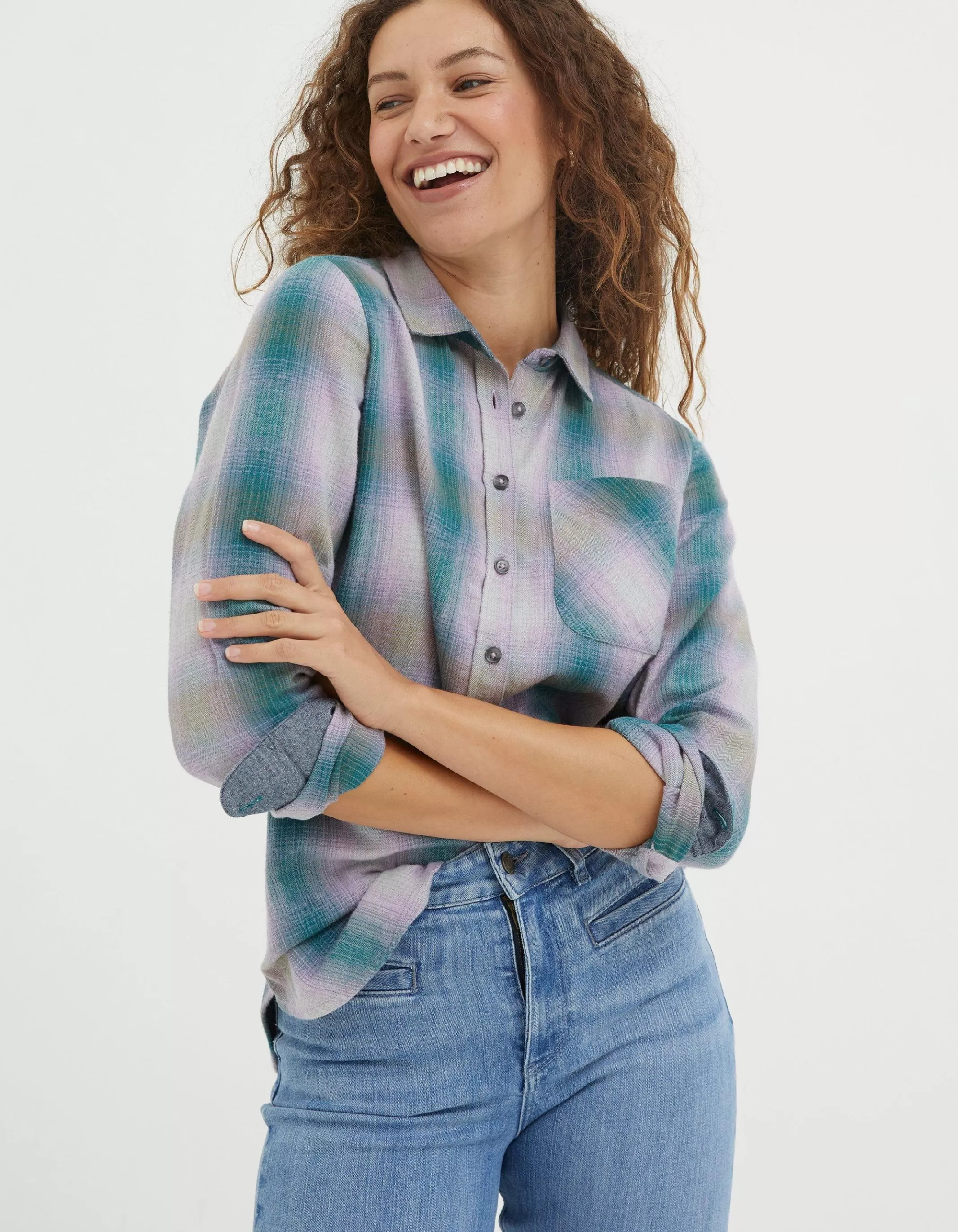 Best FatFace Olivia Check Shirt Grey Marl