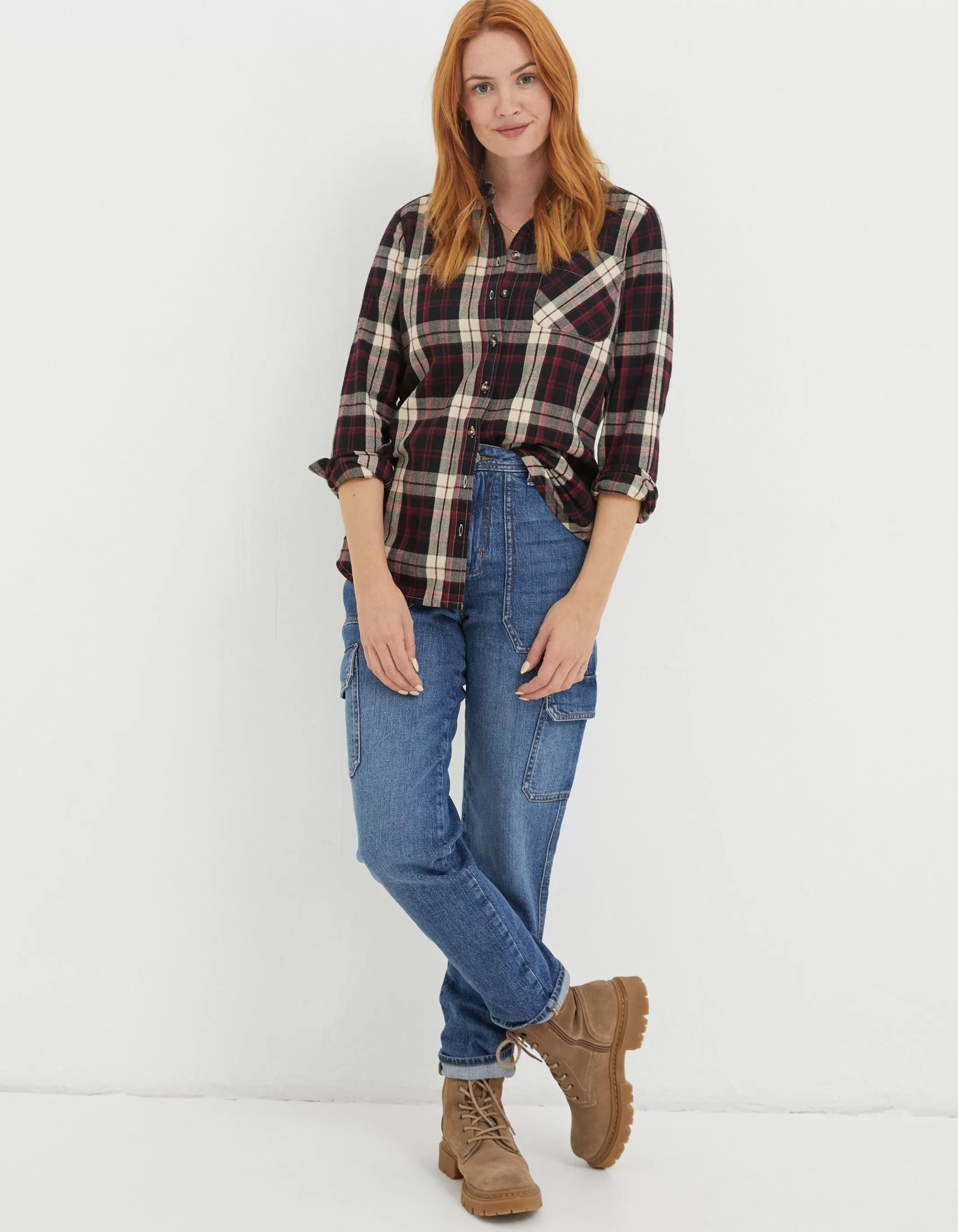 New FatFace Olivia Check Shirt Burgundy