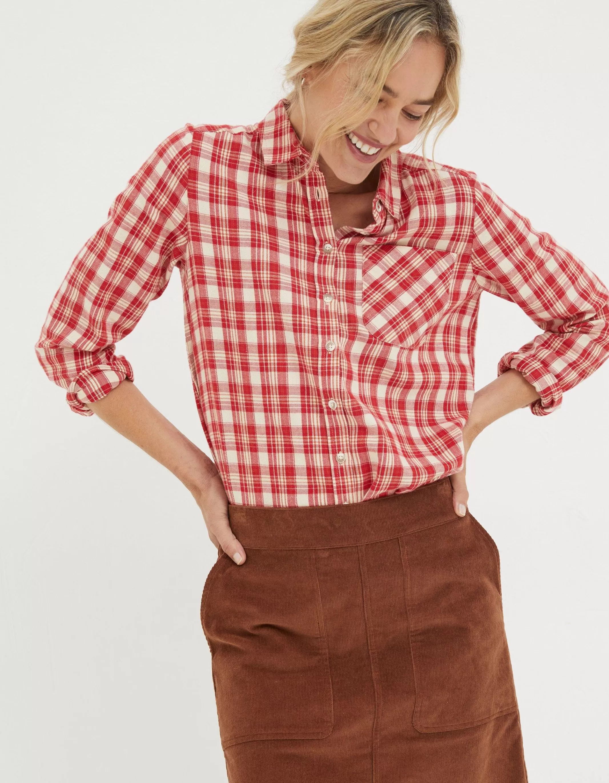 Hot FatFace Olivia Check Shirt Washed Red