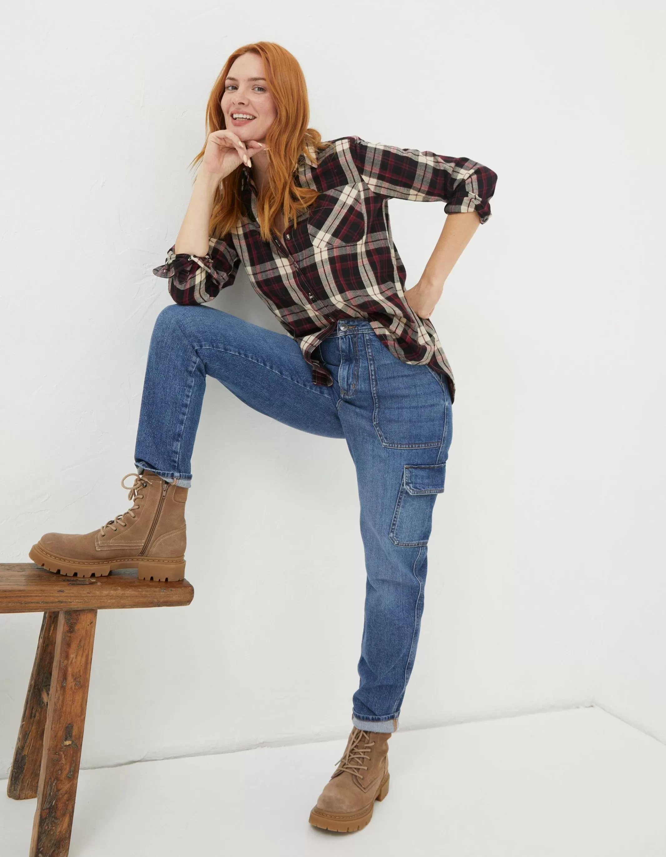 New FatFace Olivia Check Shirt Burgundy
