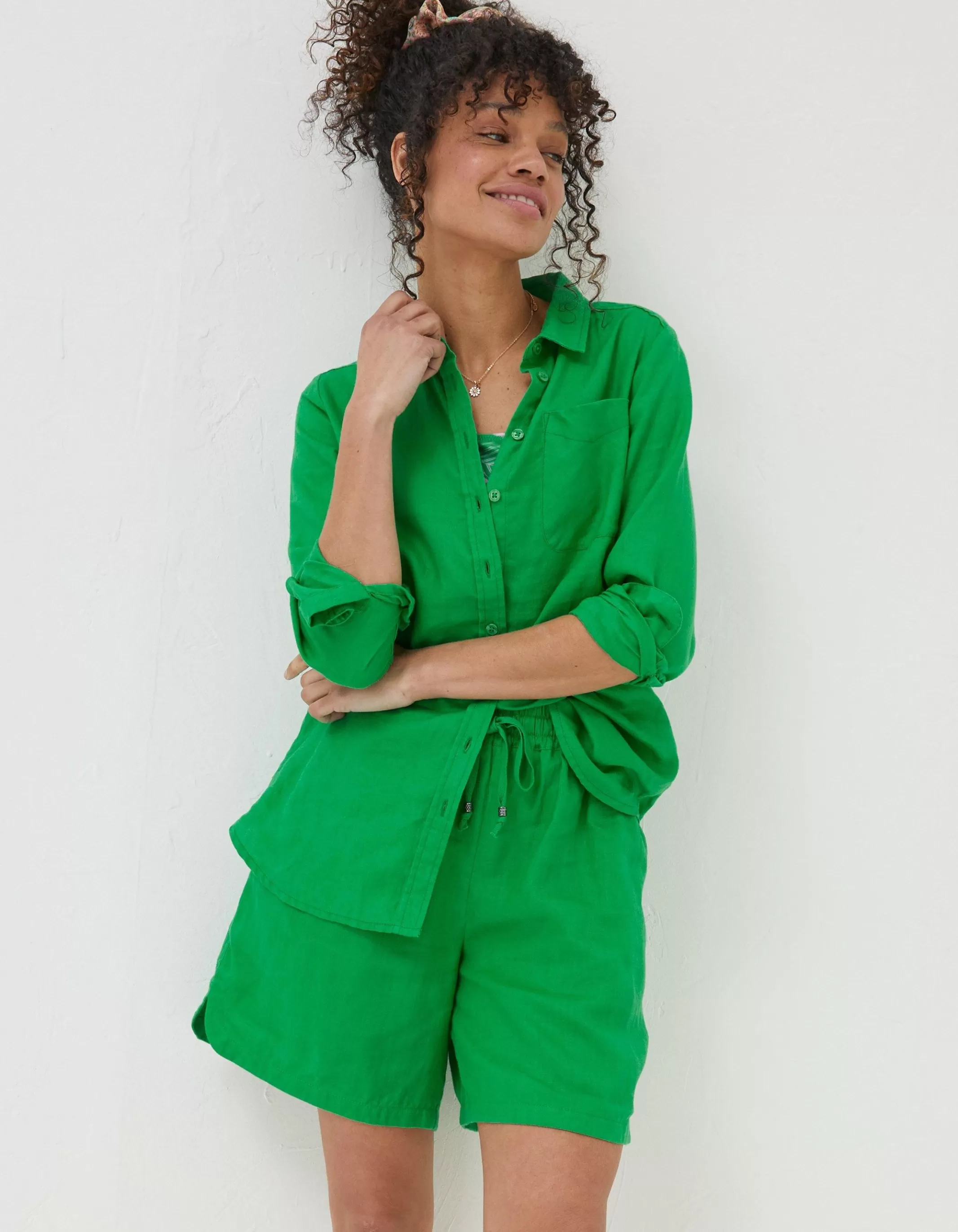 Shop FatFace Olivia Linen Shirt Bright Green