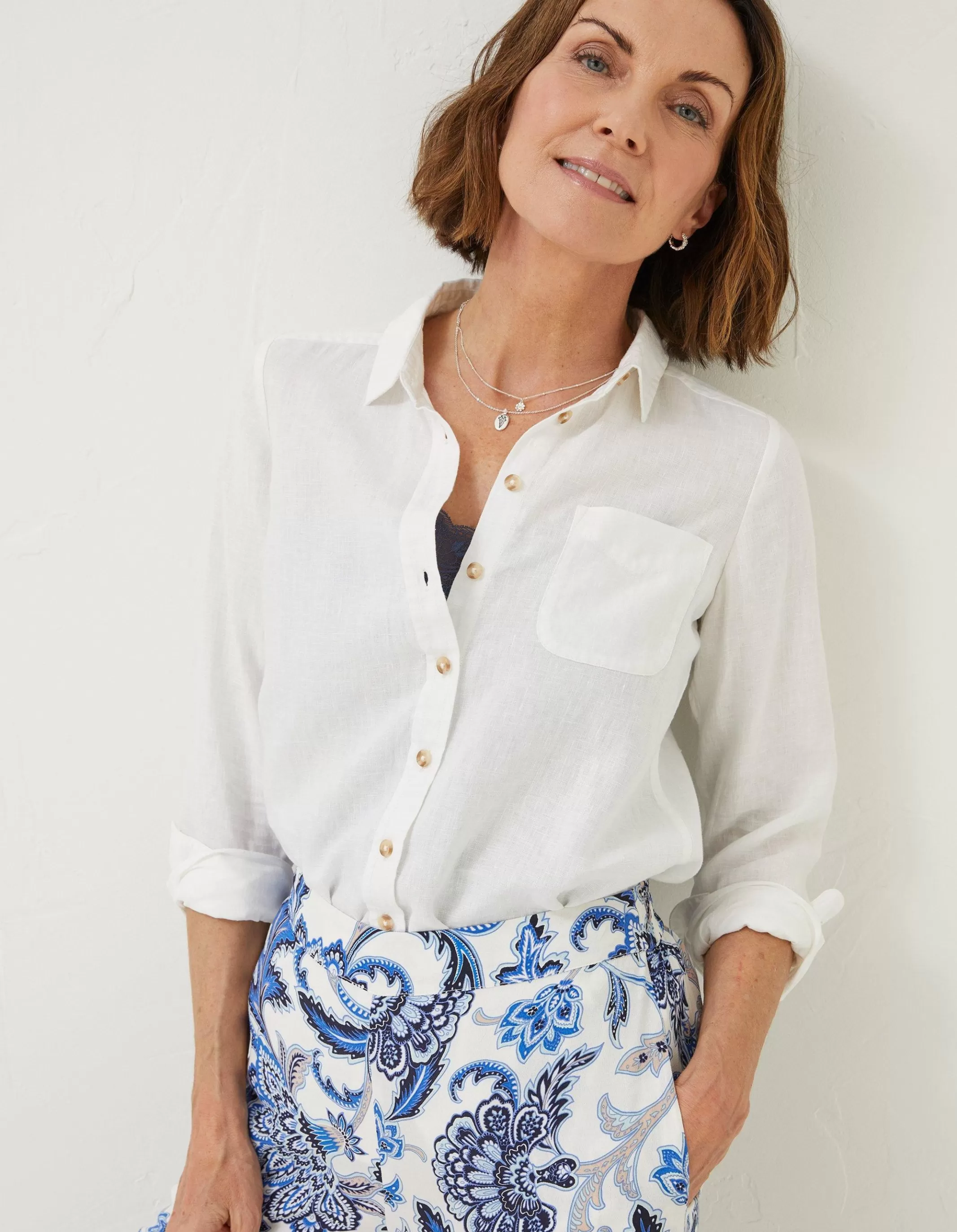Hot FatFace Olivia Linen Shirt White