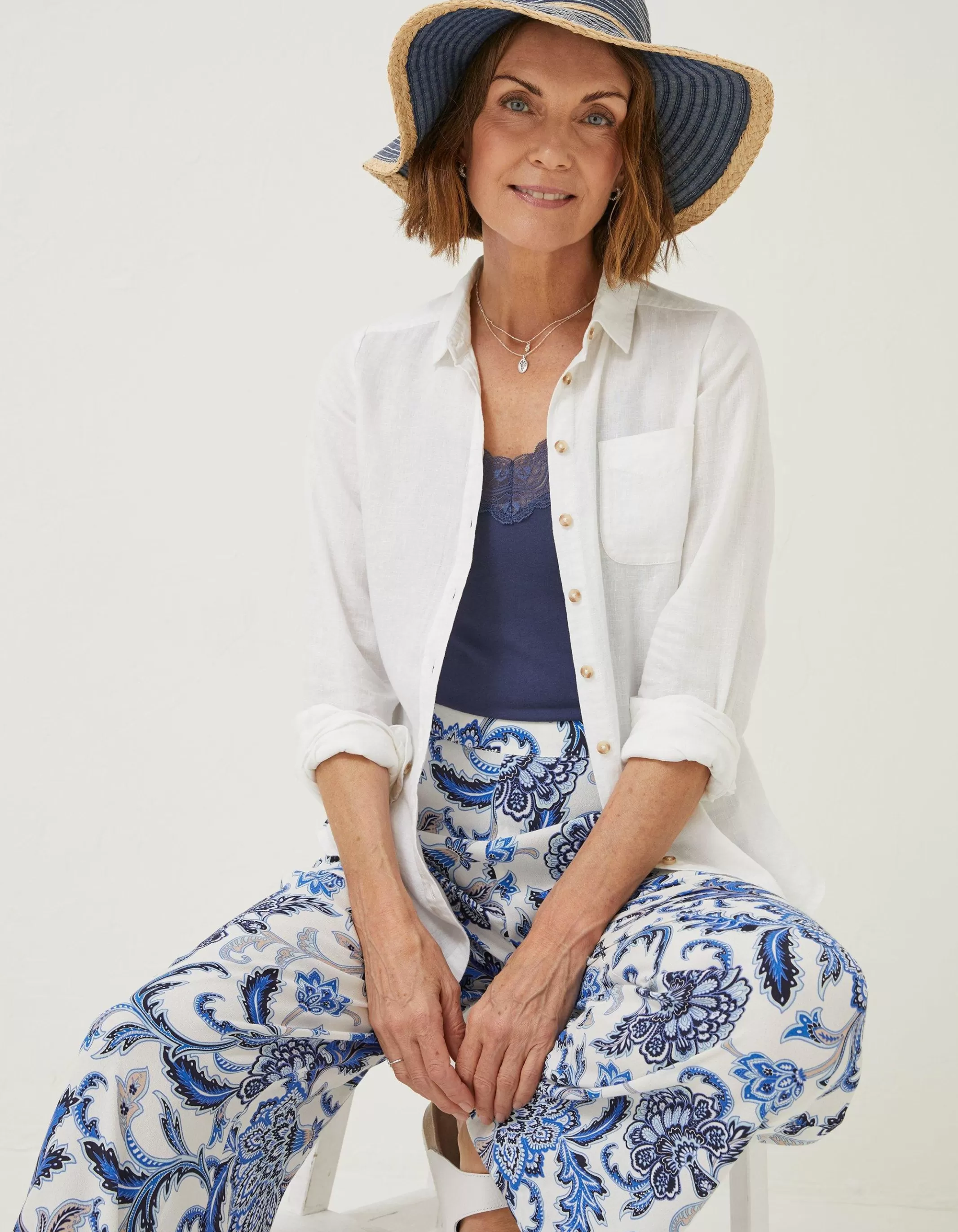 Hot FatFace Olivia Linen Shirt White