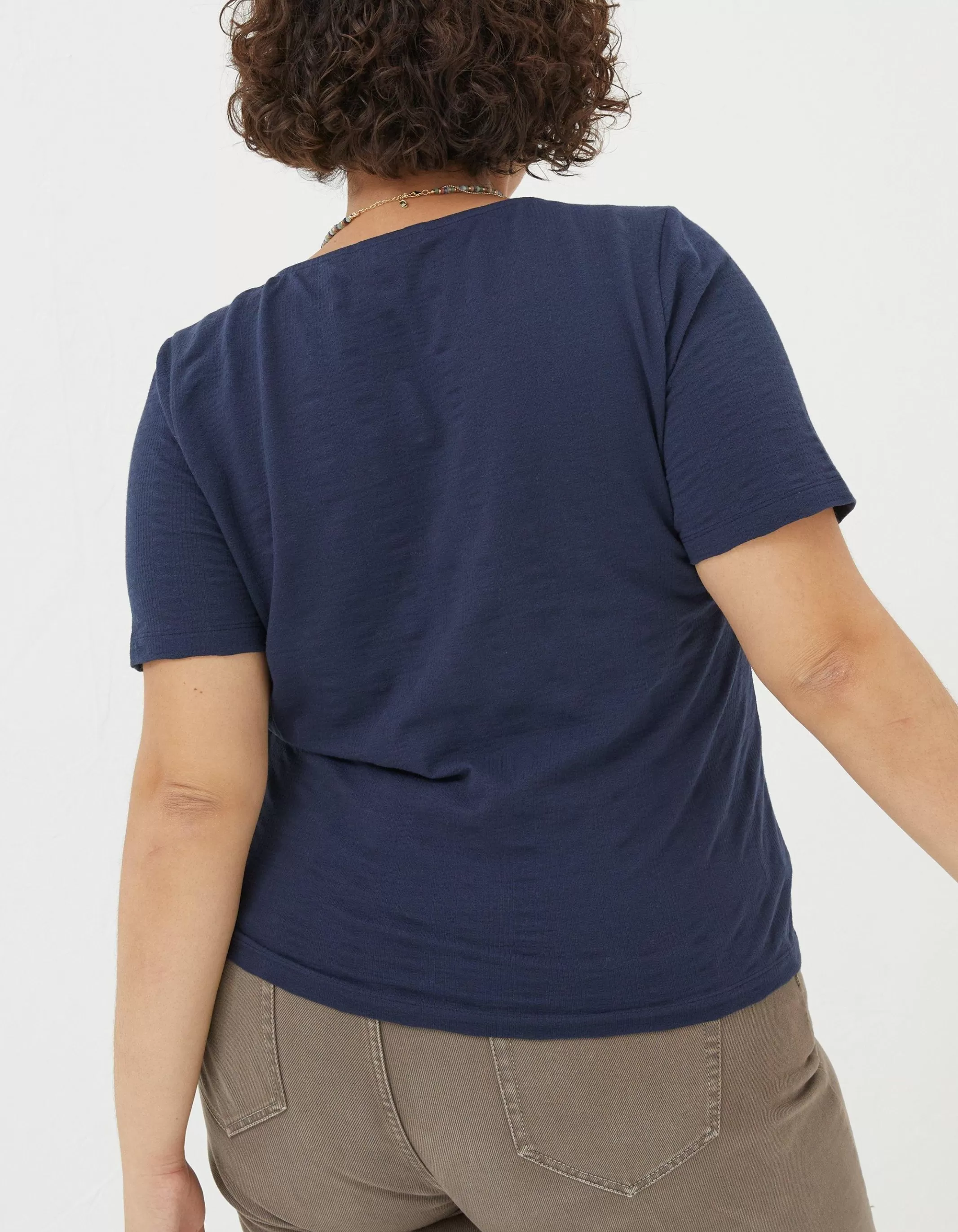Discount FatFace Olivia Pointelle T-Shirt Navy