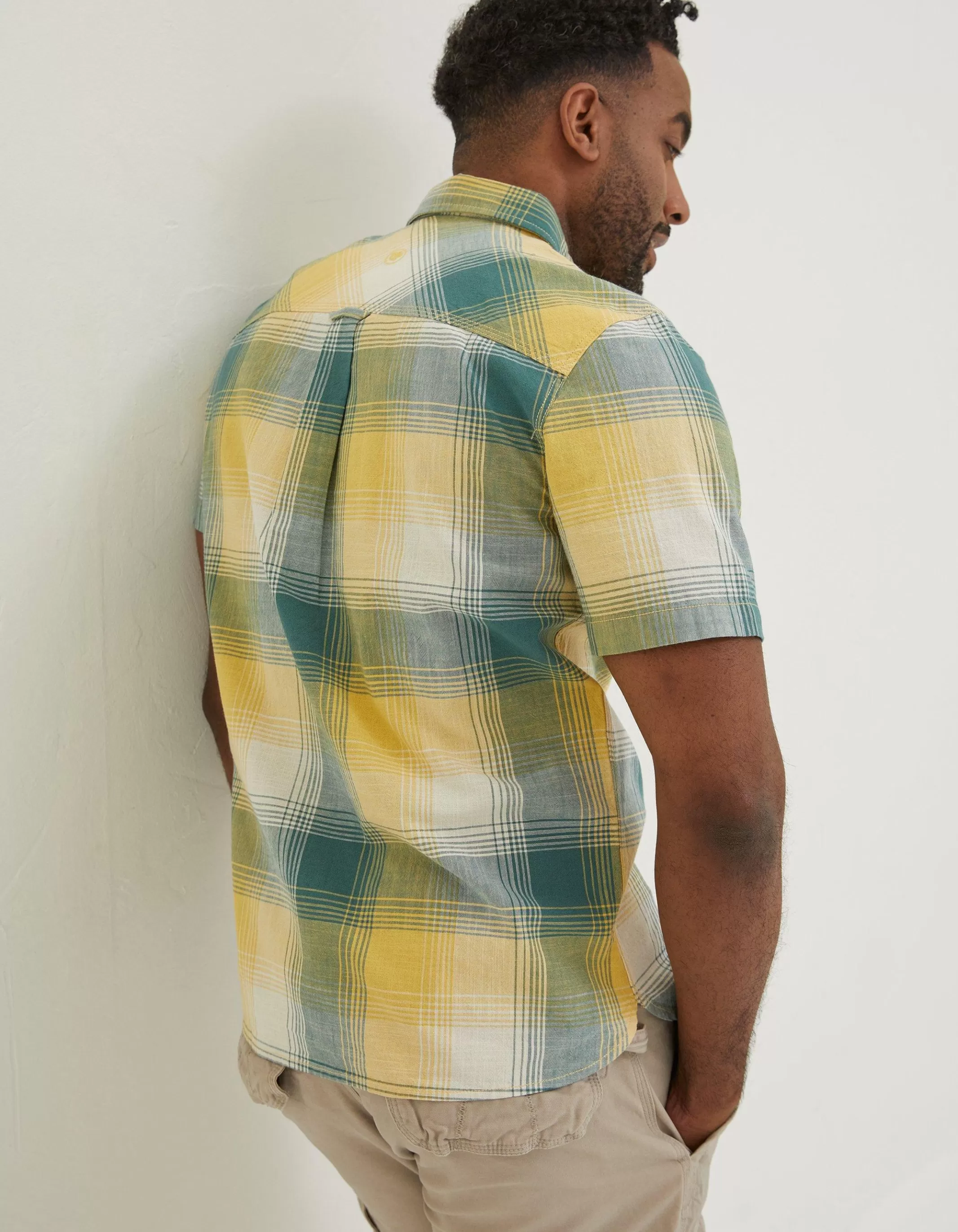New FatFace Ombre Check Shirt Khaki Green