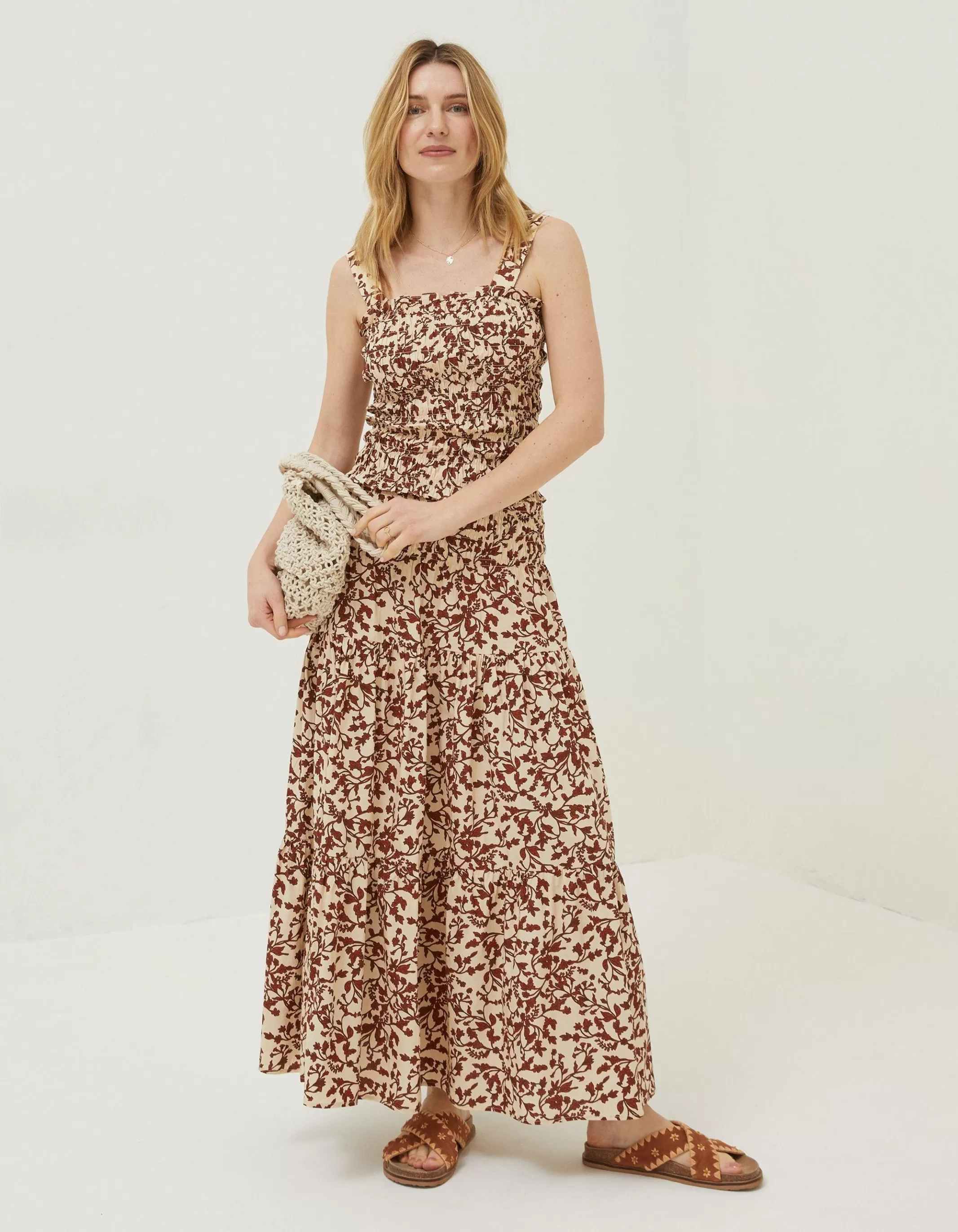 Outlet FatFace Oran Floral Smocked Cami Top Brown