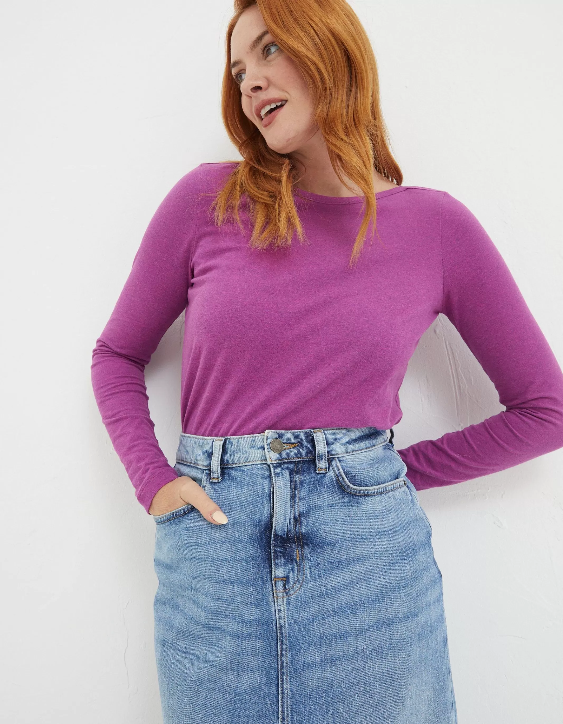 Outlet FatFace Organic Cotton Bree T-Shirt Fuchsia Pink