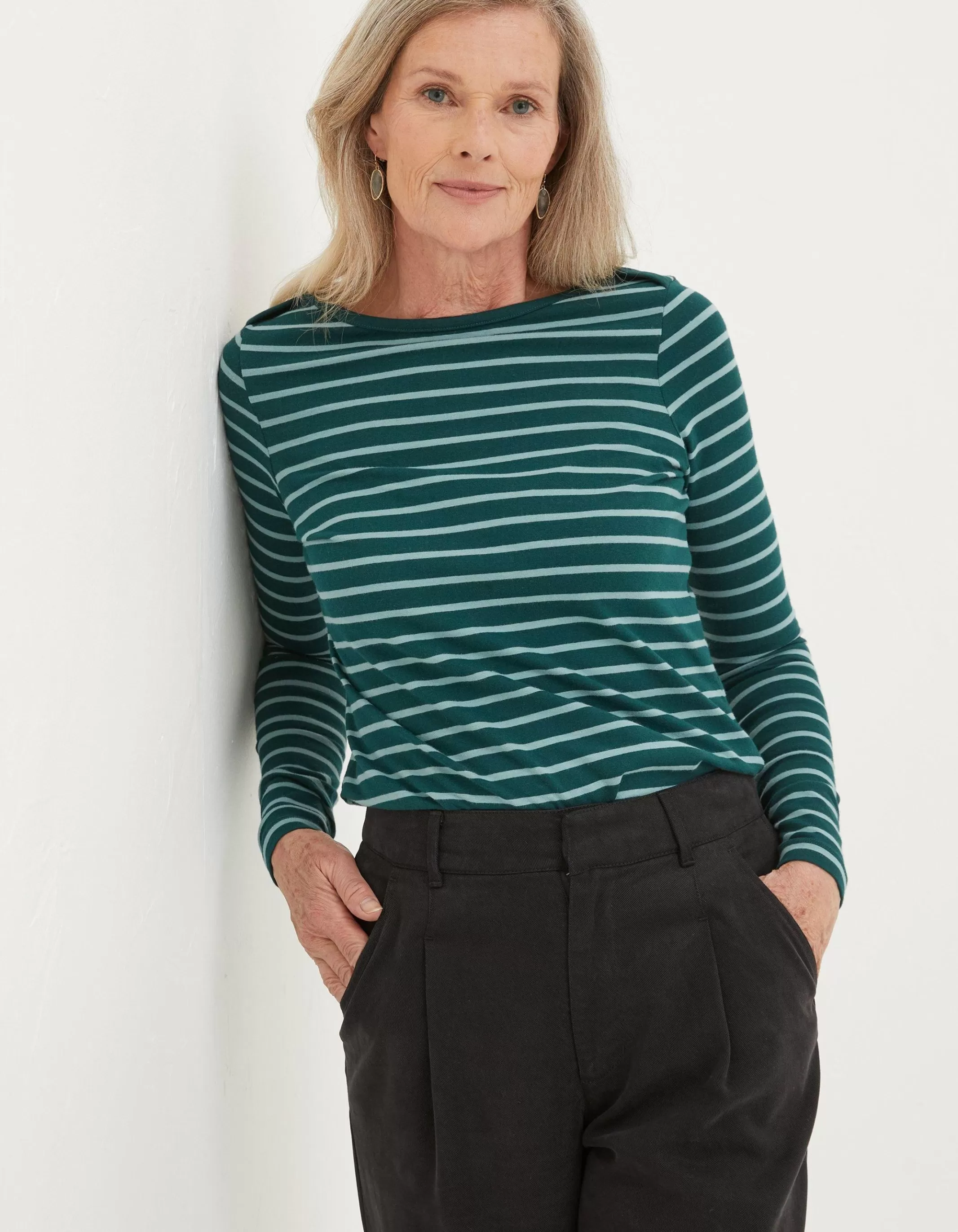 Best Sale FatFace Organic Cotton Breton T Shirt Dark Green
