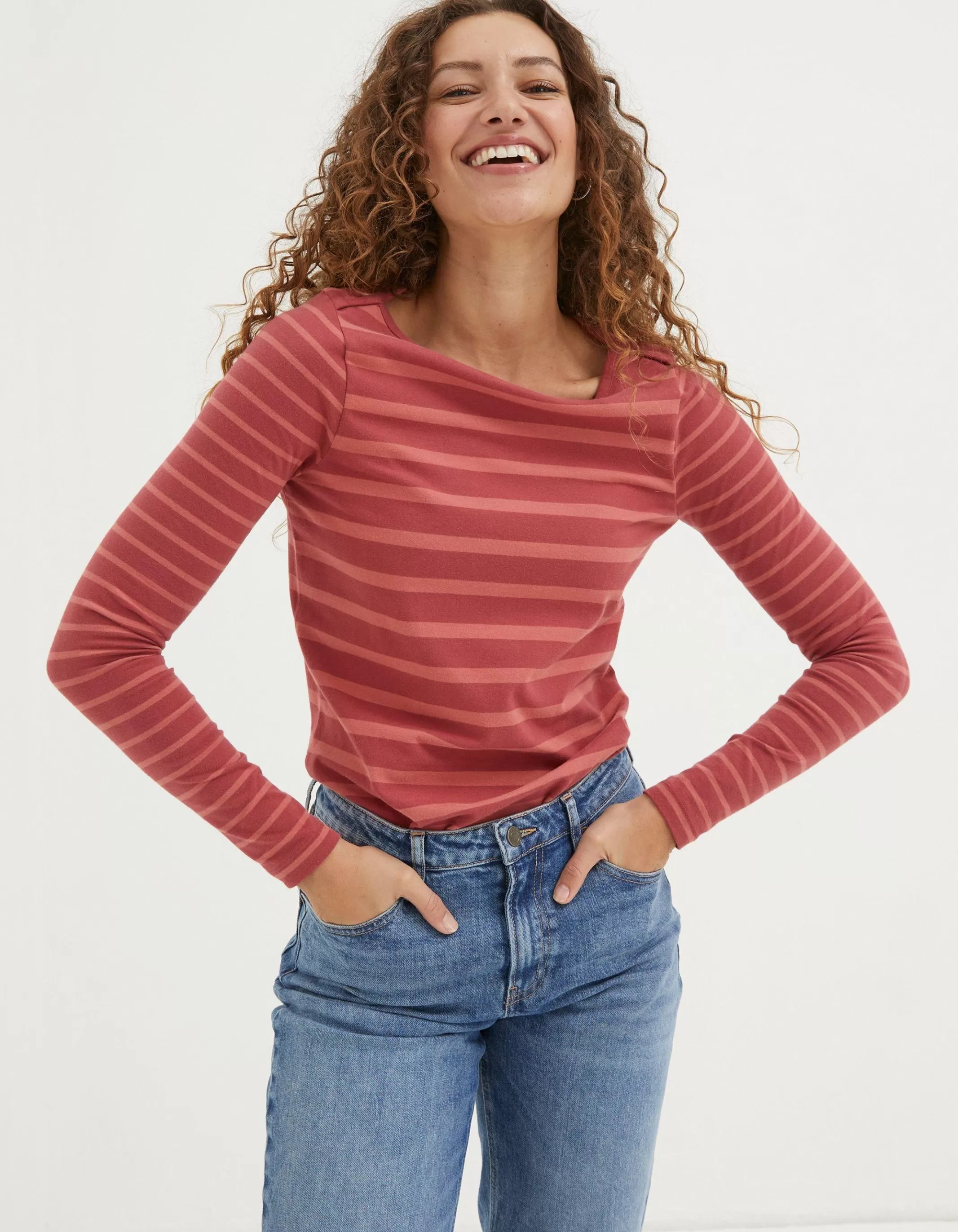 Sale FatFace Organic Cotton Breton T Shirt Raspberry Red