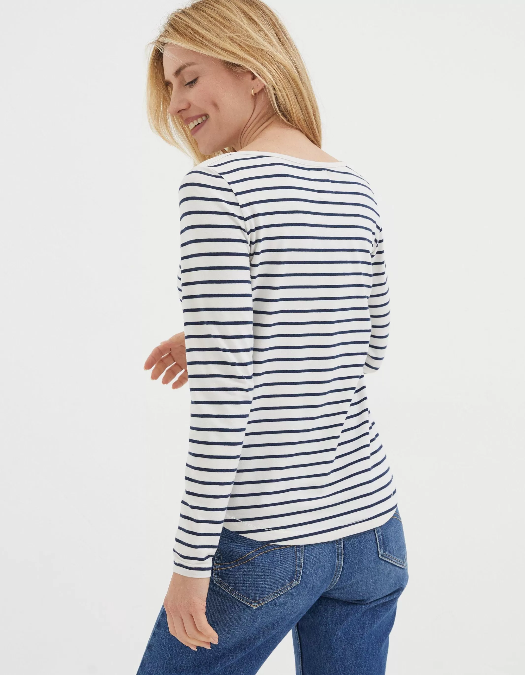 Sale FatFace Organic Cotton Breton T Shirt Ivory