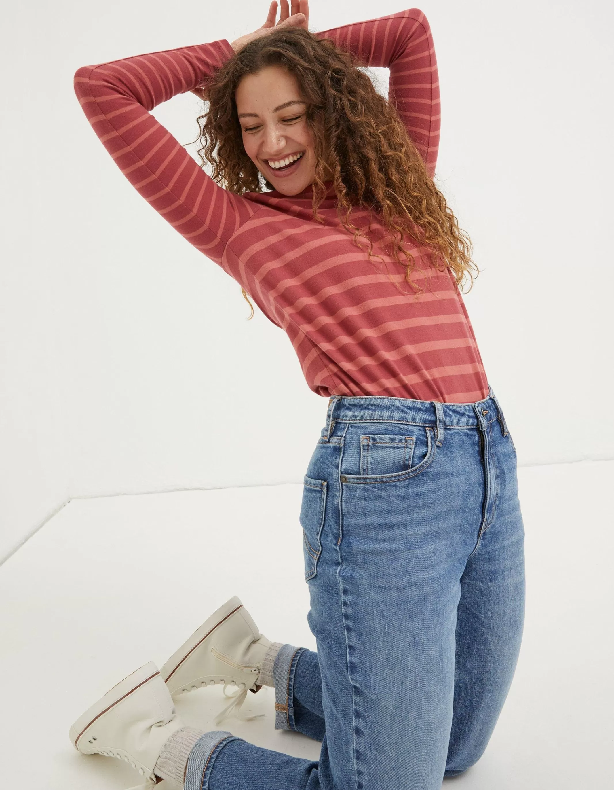 Sale FatFace Organic Cotton Breton T Shirt Raspberry Red