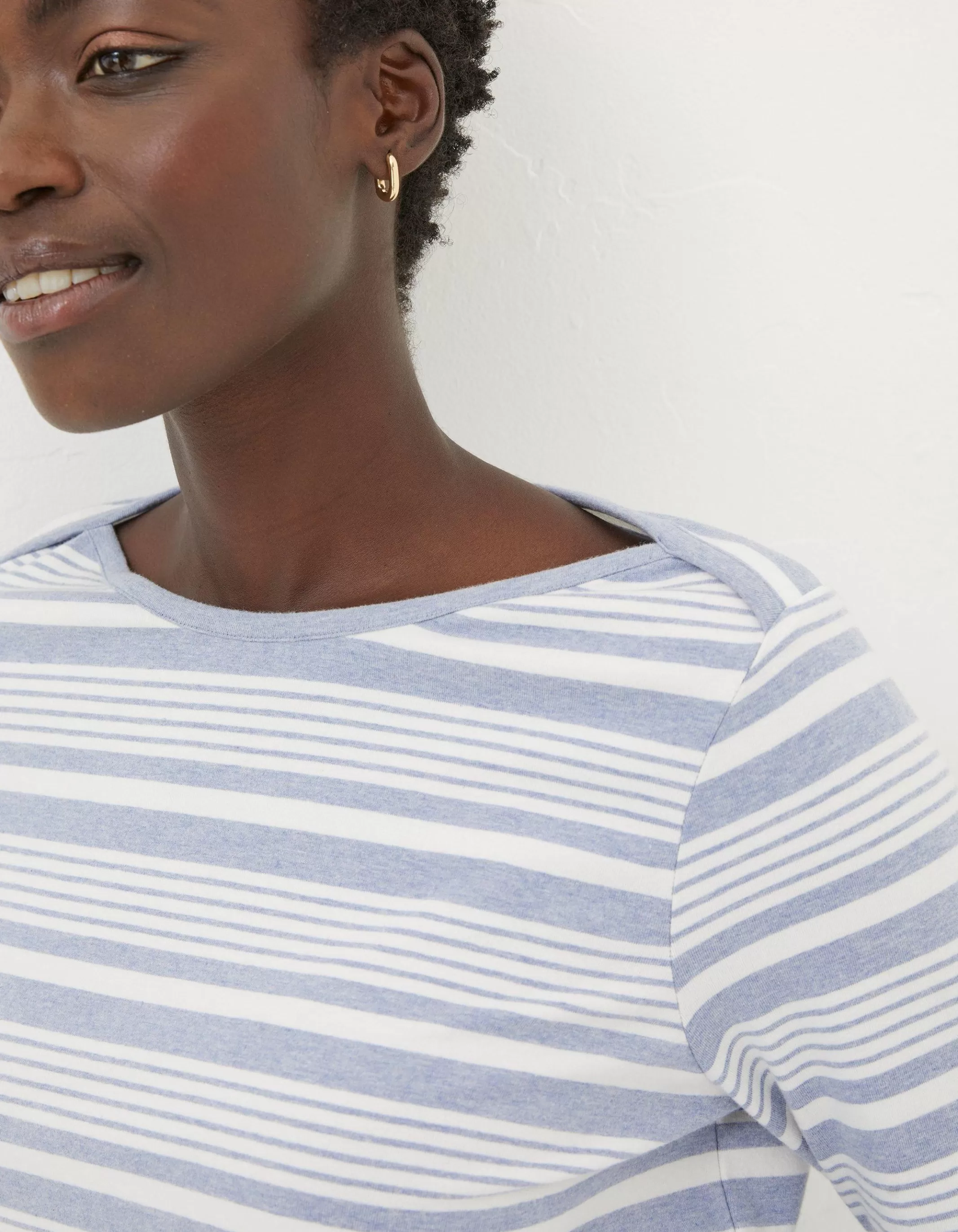 Hot FatFace Organic Cotton Breton Top Washed Blue