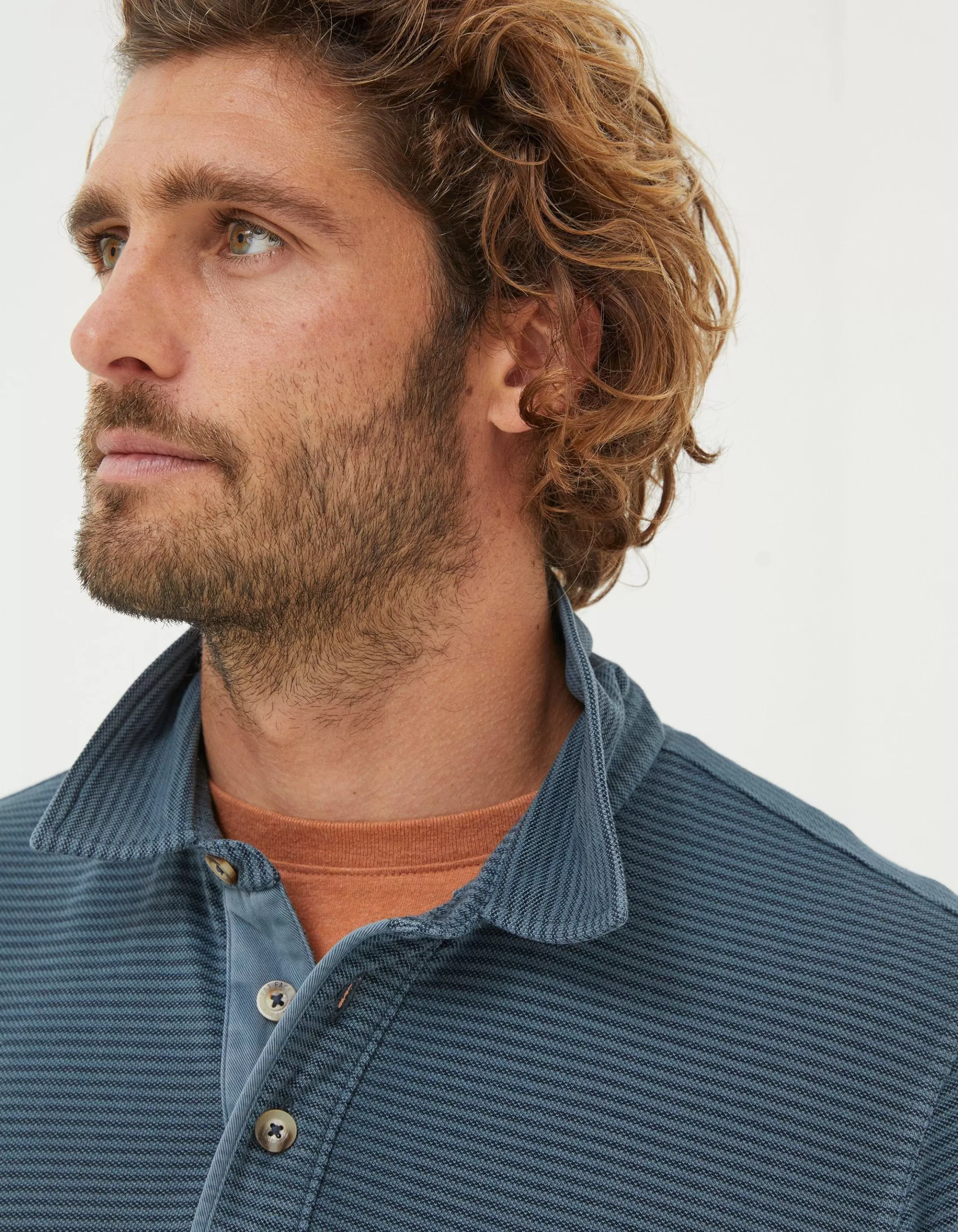 Fashion FatFace Organic Cotton Fine Stripe Polo French Navy