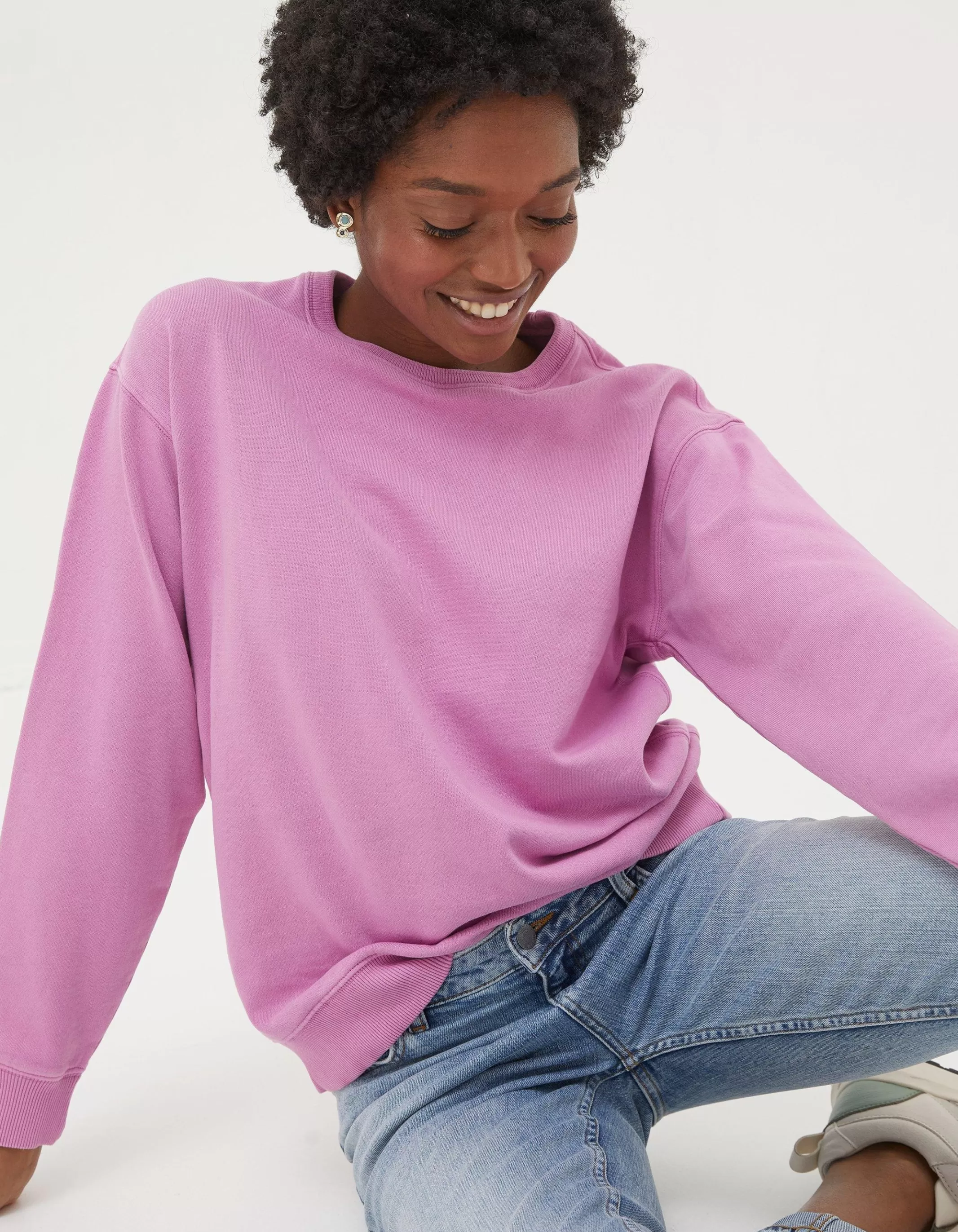 Best Sale FatFace Organic Cotton Georgia Crew Sweatshirt Berry Pink