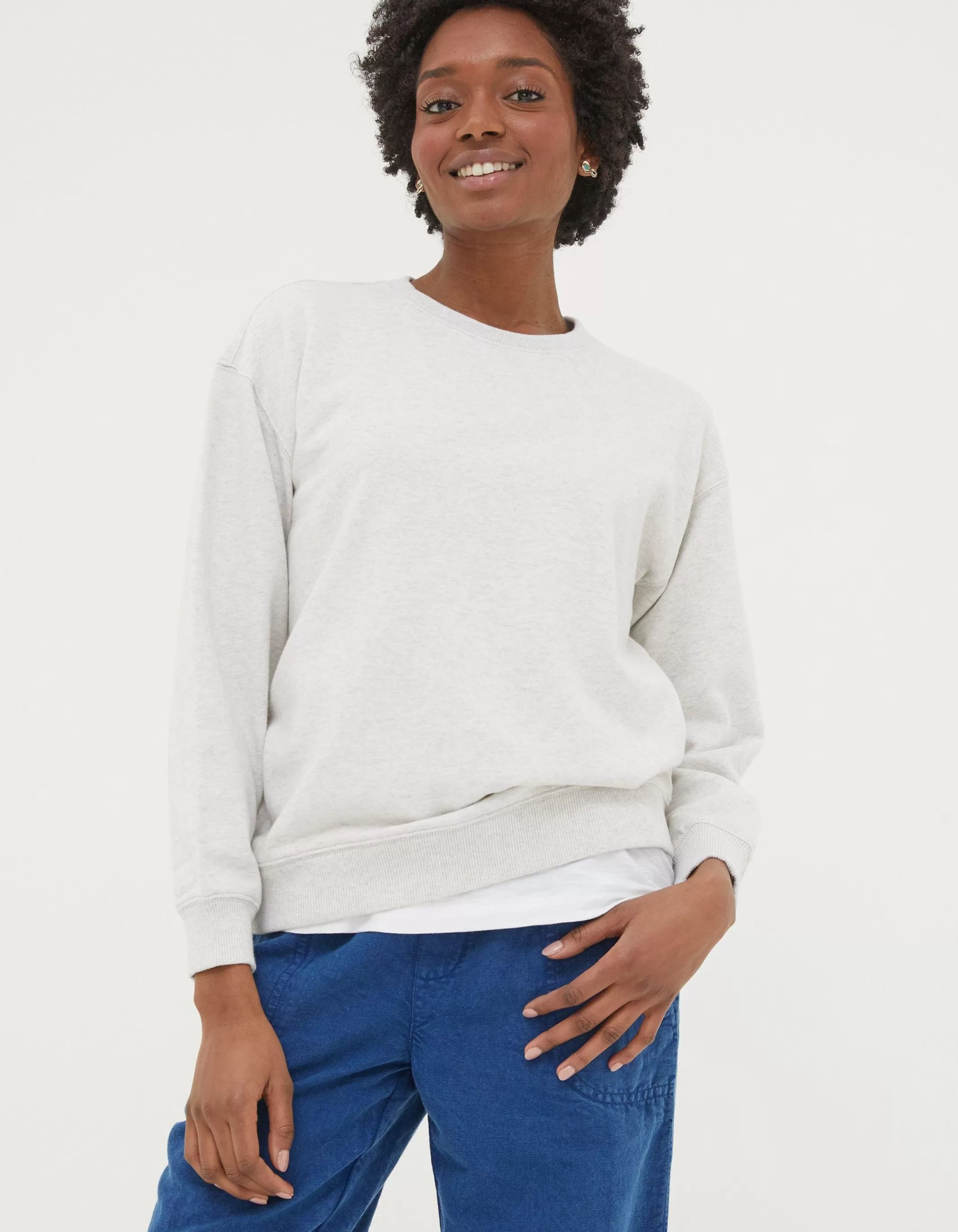 Hot FatFace Organic Cotton Georgia Crew Sweatshirt Grey Marl