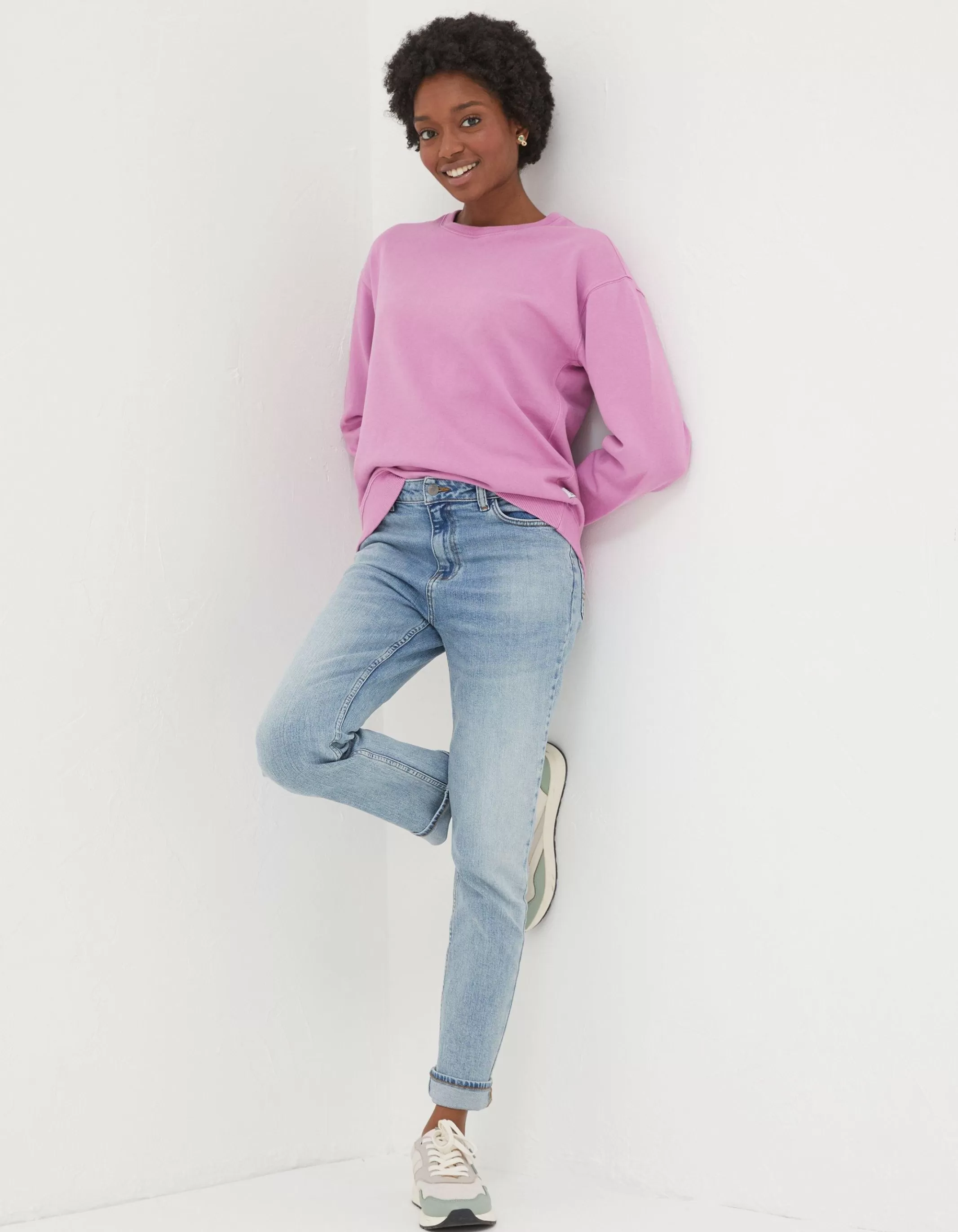 Best Sale FatFace Organic Cotton Georgia Crew Sweatshirt Berry Pink