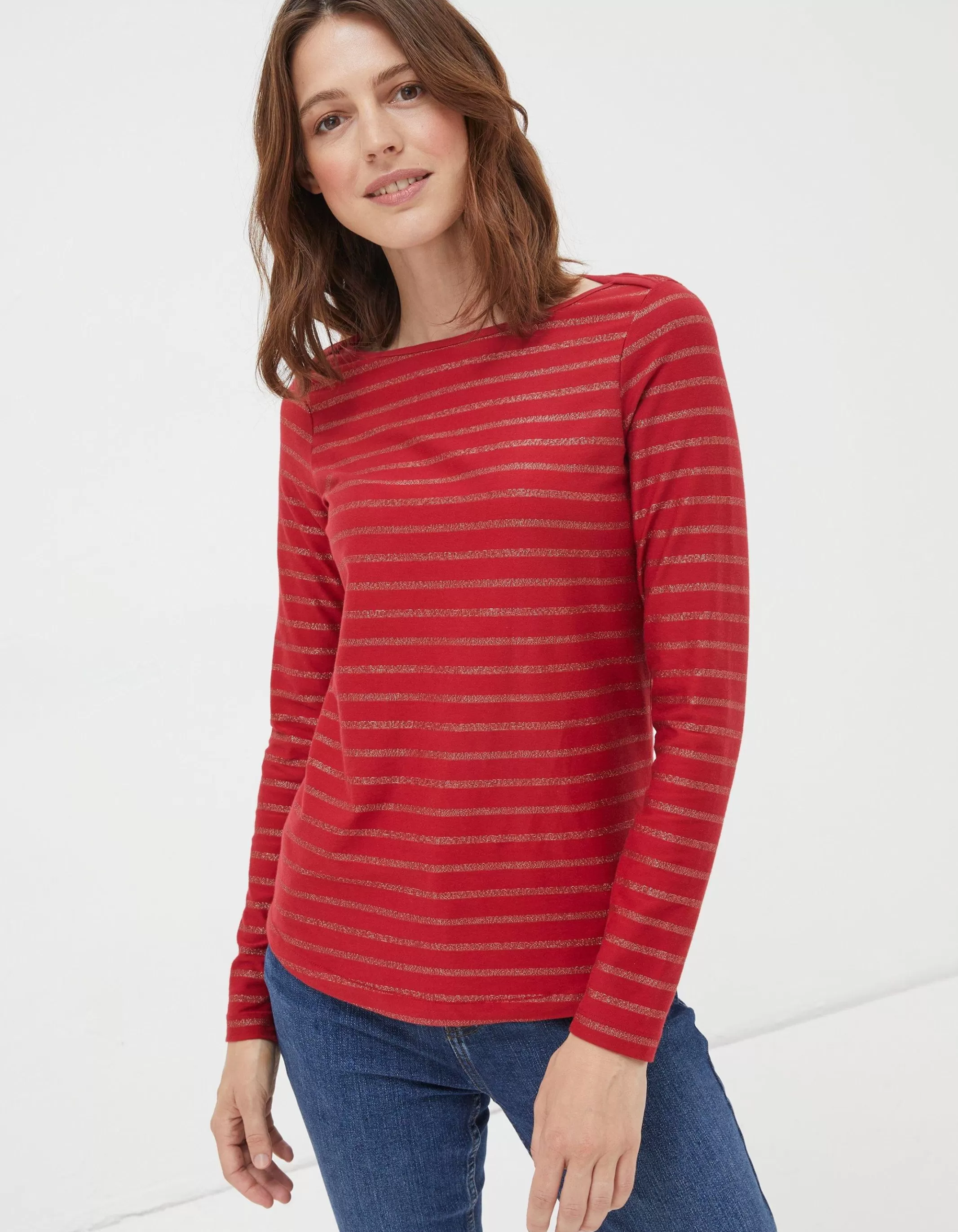 Store FatFace Organic Cotton Glitter Breton Bright Red