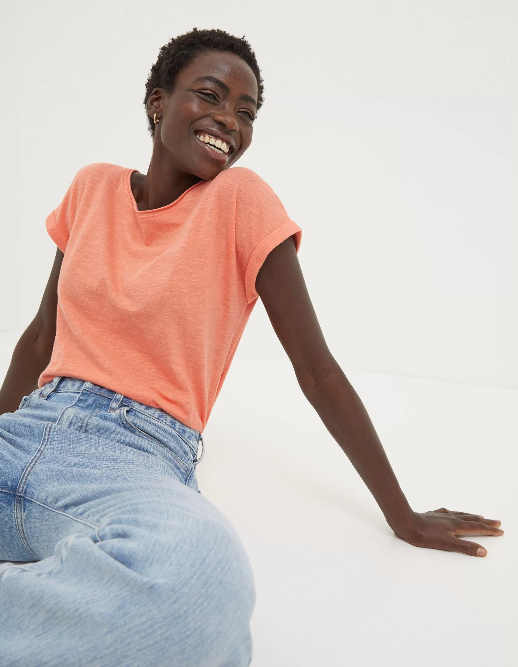 Sale FatFace Organic Cotton Ivy T Shirt Bright Orange