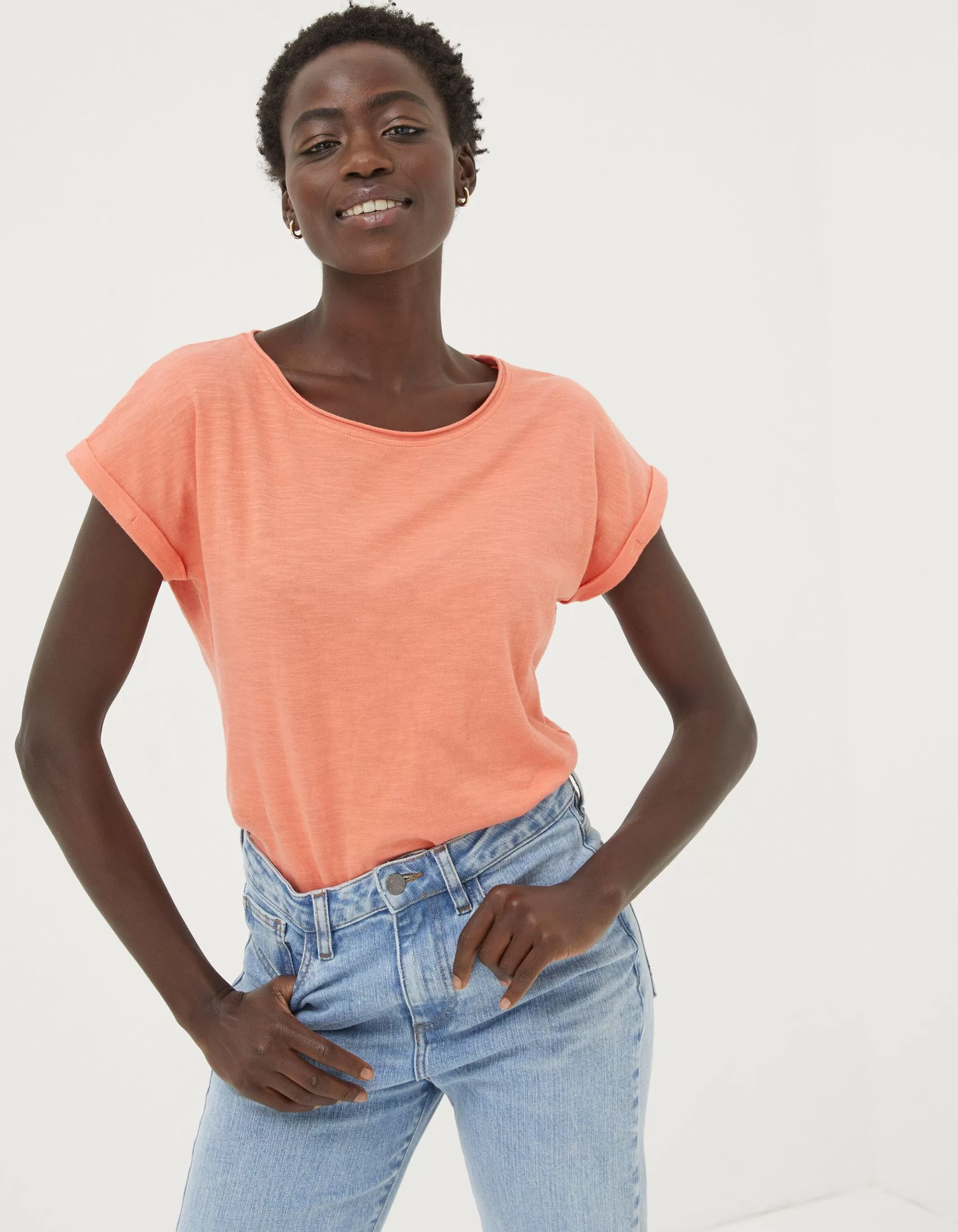 Sale FatFace Organic Cotton Ivy T Shirt Bright Orange