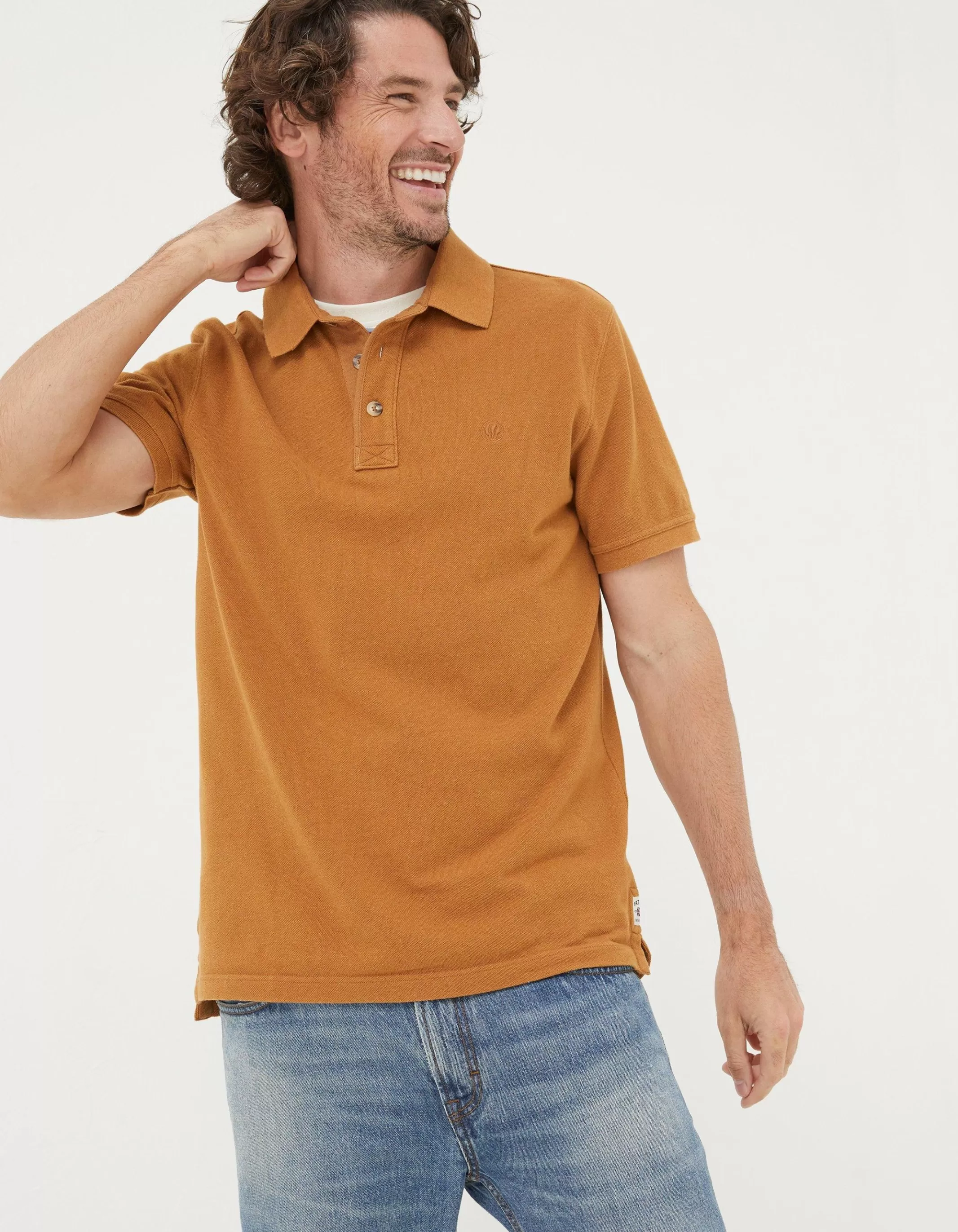 Discount FatFace Organic Cotton Pique Polo Yellow Marl