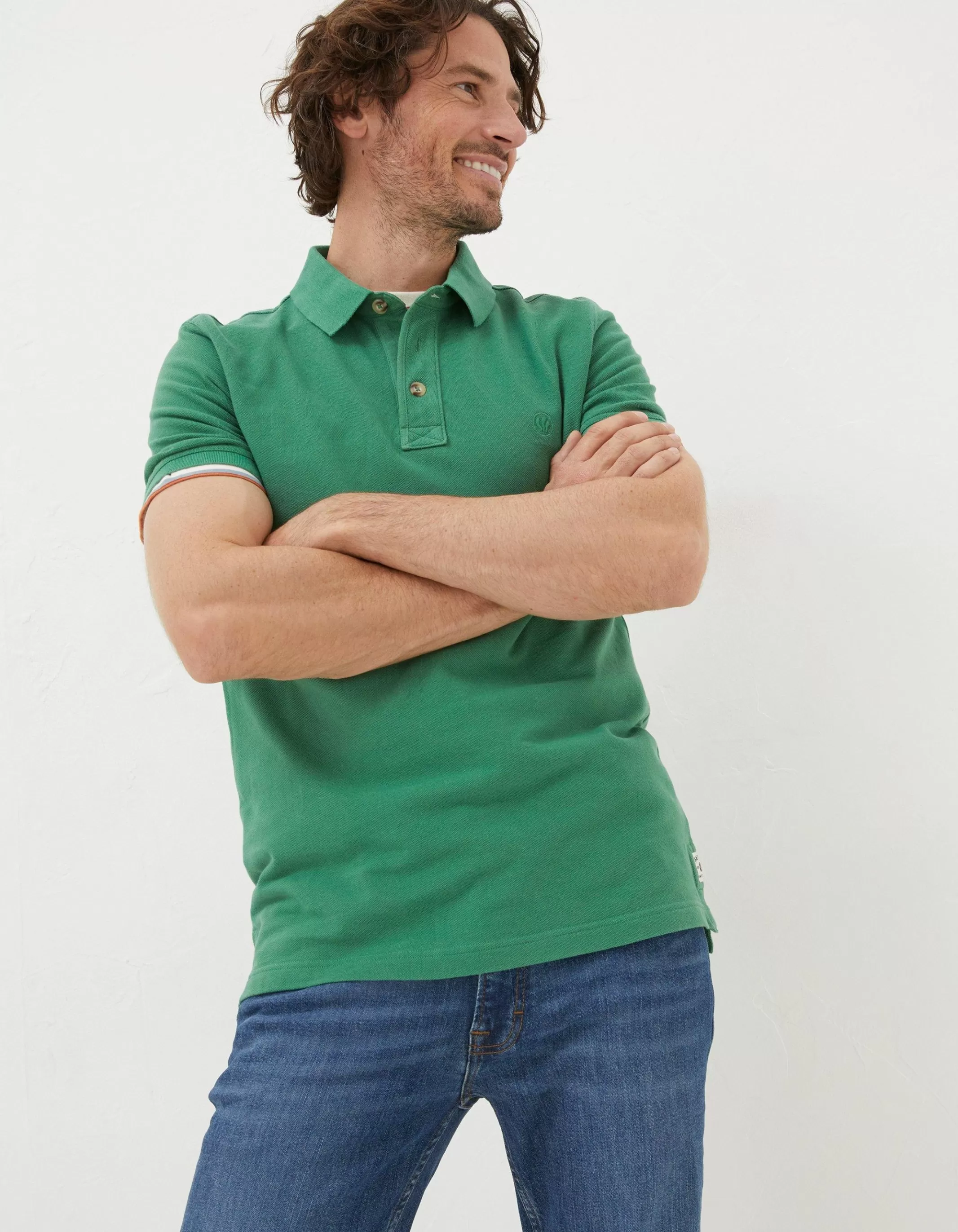 Clearance FatFace Organic Cotton Pique Polo Bright Green