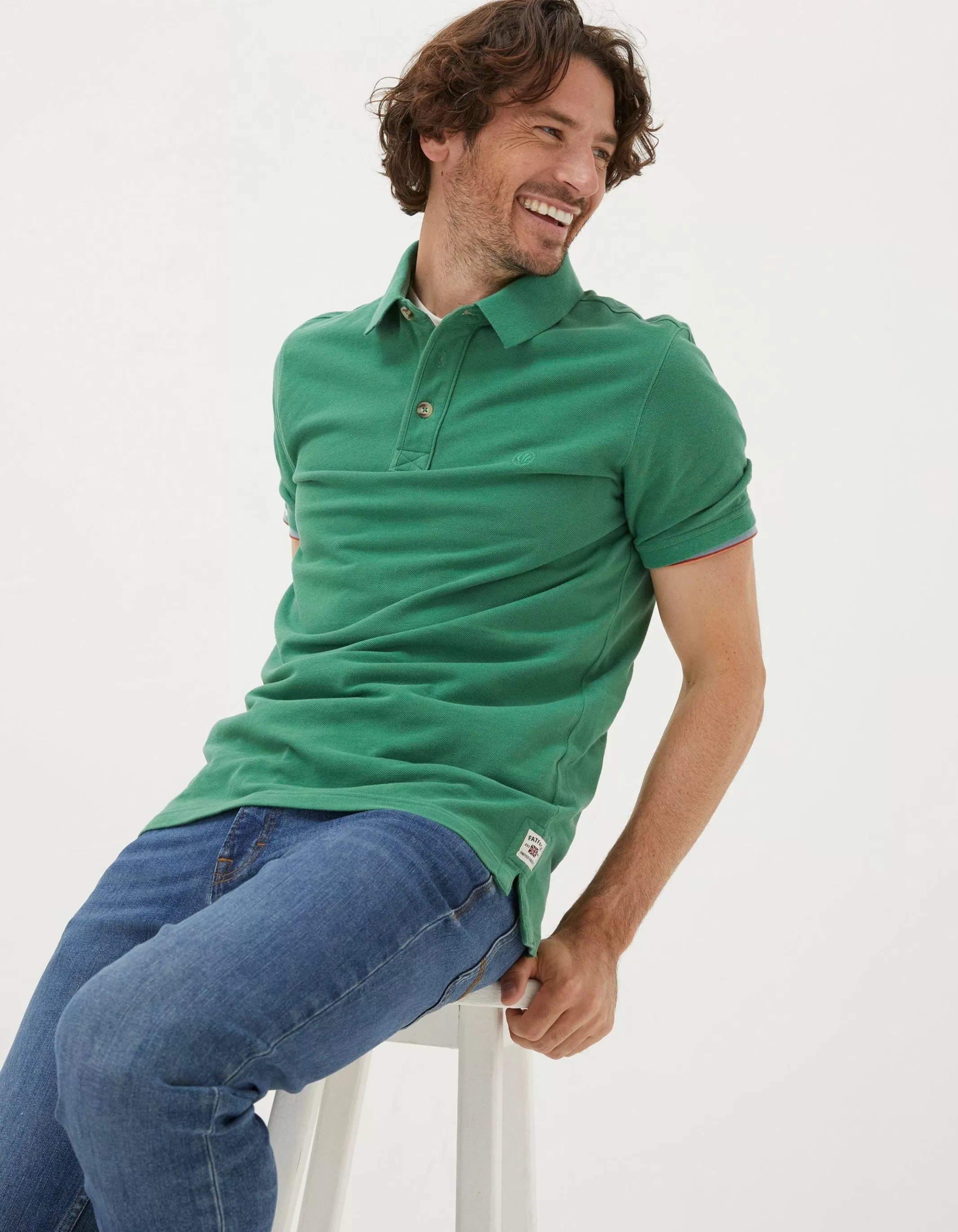 Clearance FatFace Organic Cotton Pique Polo Bright Green