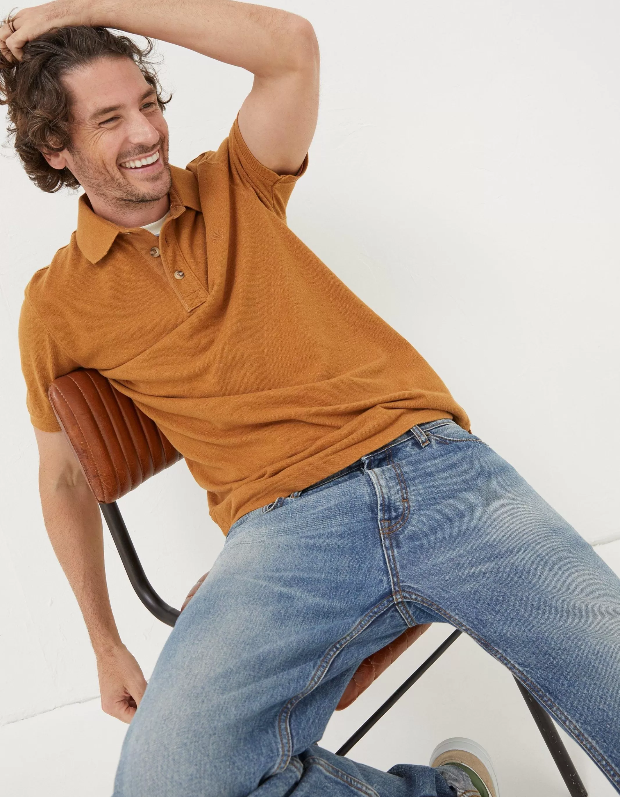 Discount FatFace Organic Cotton Pique Polo Yellow Marl