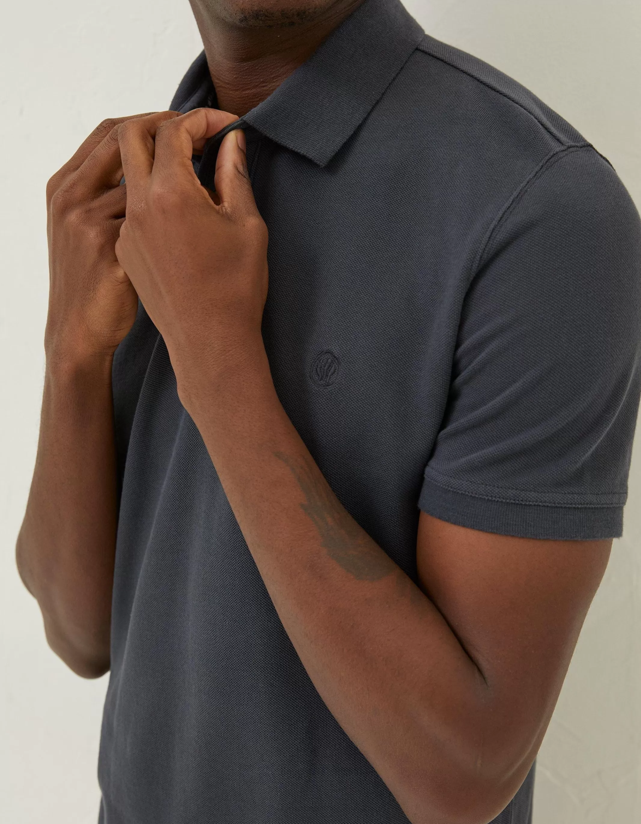 Hot FatFace Organic Cotton Pique Polo Washed Black