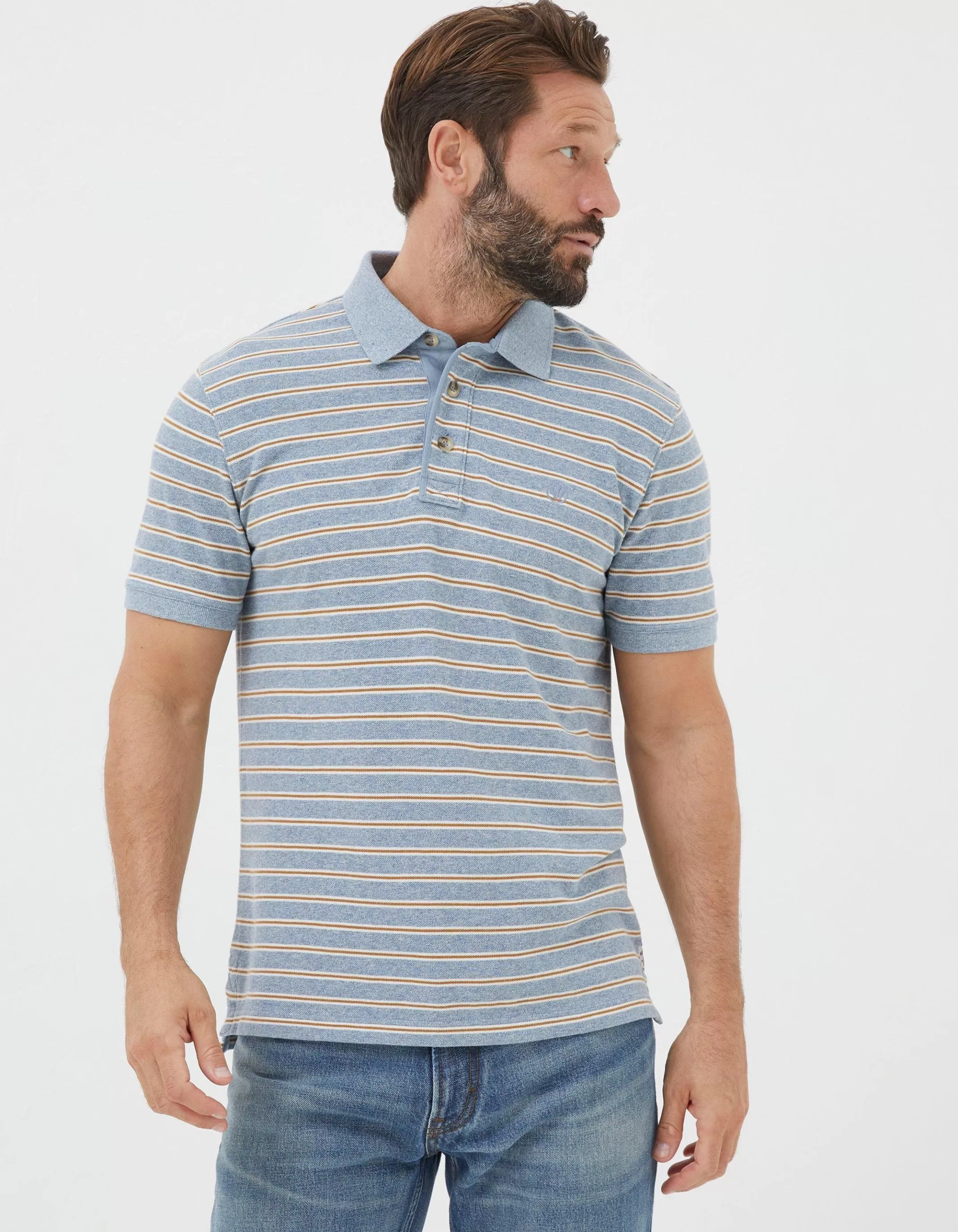 Outlet FatFace Organic Cotton Stripe Polo Light Blue