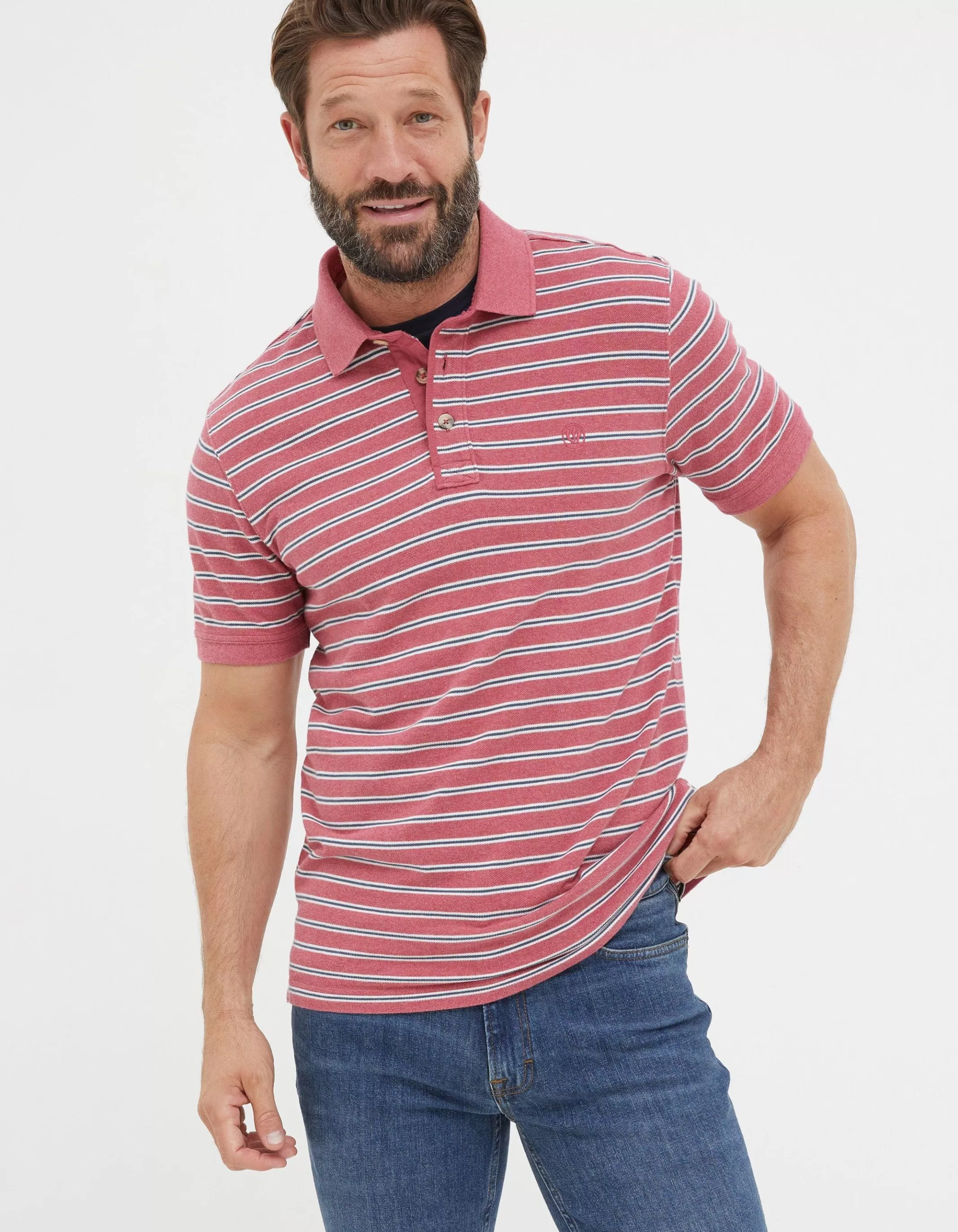 Best Sale FatFace Organic Cotton Stripe Polo Rose Pink