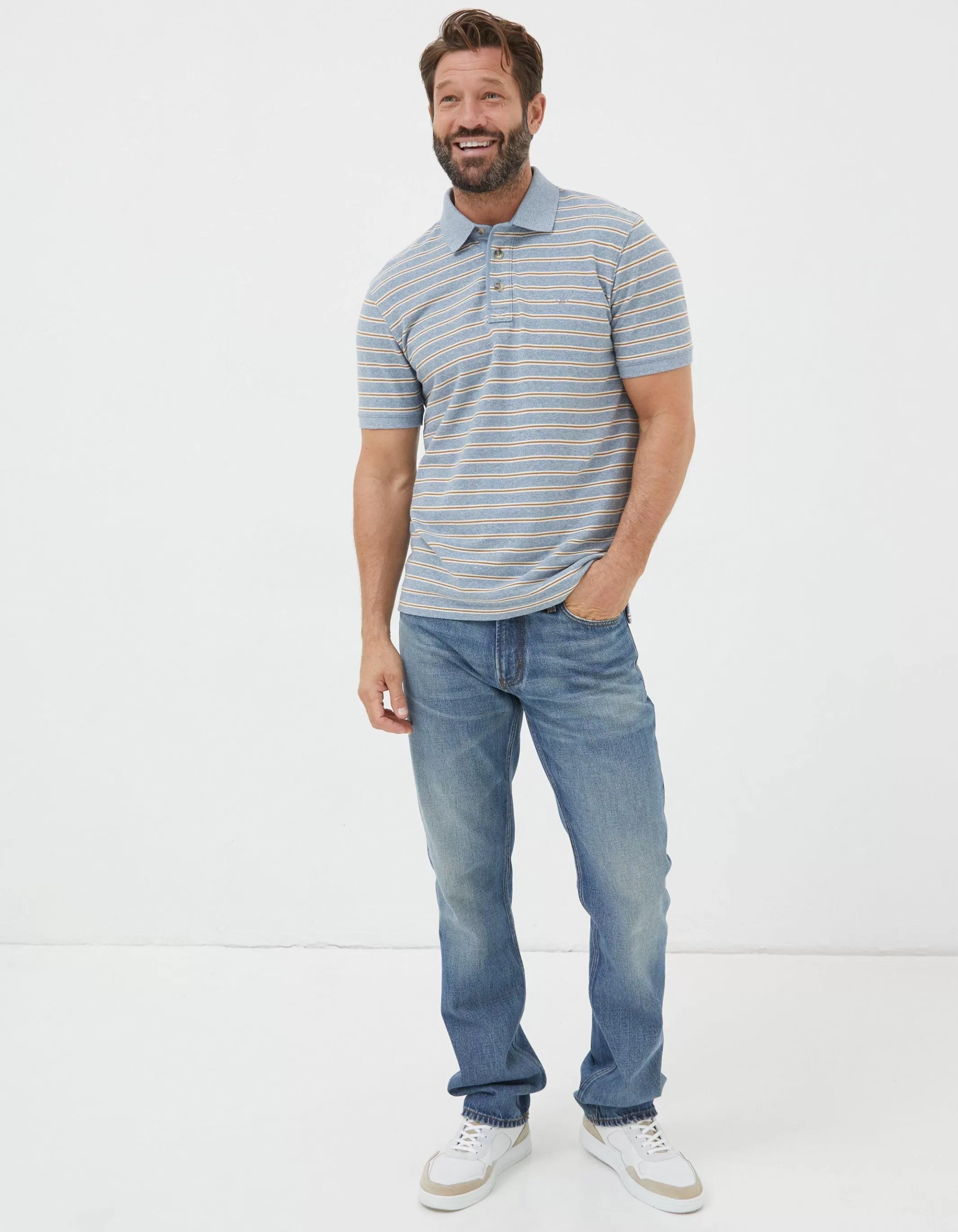 Outlet FatFace Organic Cotton Stripe Polo Light Blue